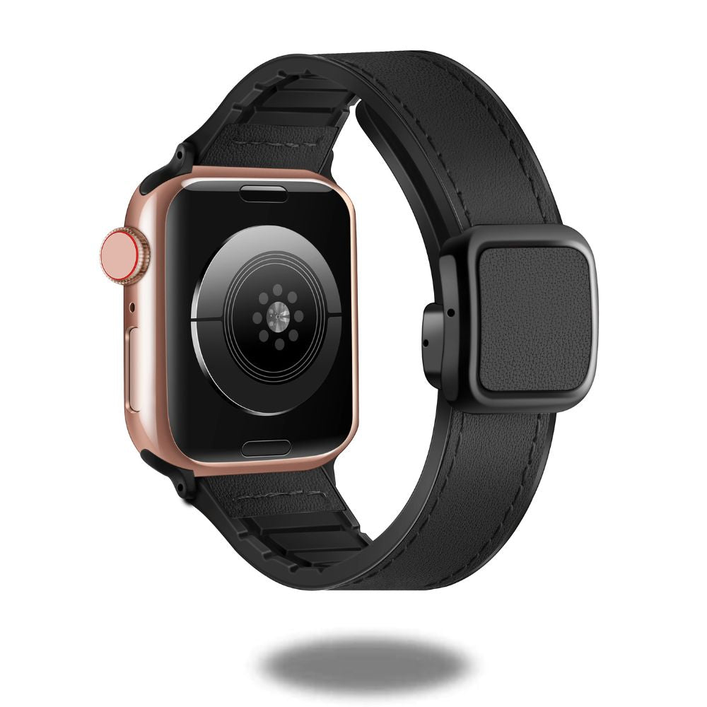 Premium Leather & Silicone Magnetic Clasp Watch Band - Durable & Adjustable Wrist Strap for Apple Watch, Samsung Galaxy, Fitbit - Perfect for Workouts, Office & Everyday Wear