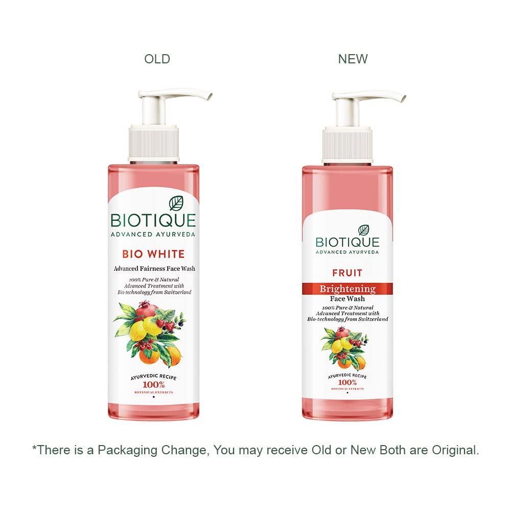 Biotique Fruit Brightening Face Wash & Depigmentation Face Pack Set - 200ml & 75gm for All Skin Types | Natural Tan Removal & Glow Boost | Daily Skincare Routine for Radiant Complexion