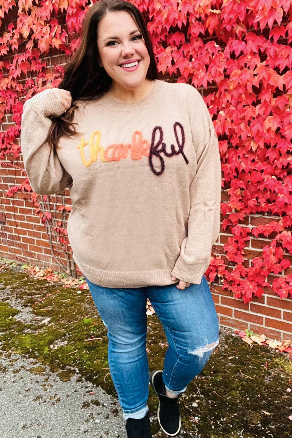 Stylish Taupe Pop-Up Glitter Embroidery Sweater for Women | Cozy Knit Pullover with Sparkle Details | Perfect for Holiday Parties & Casual Winter Outfits