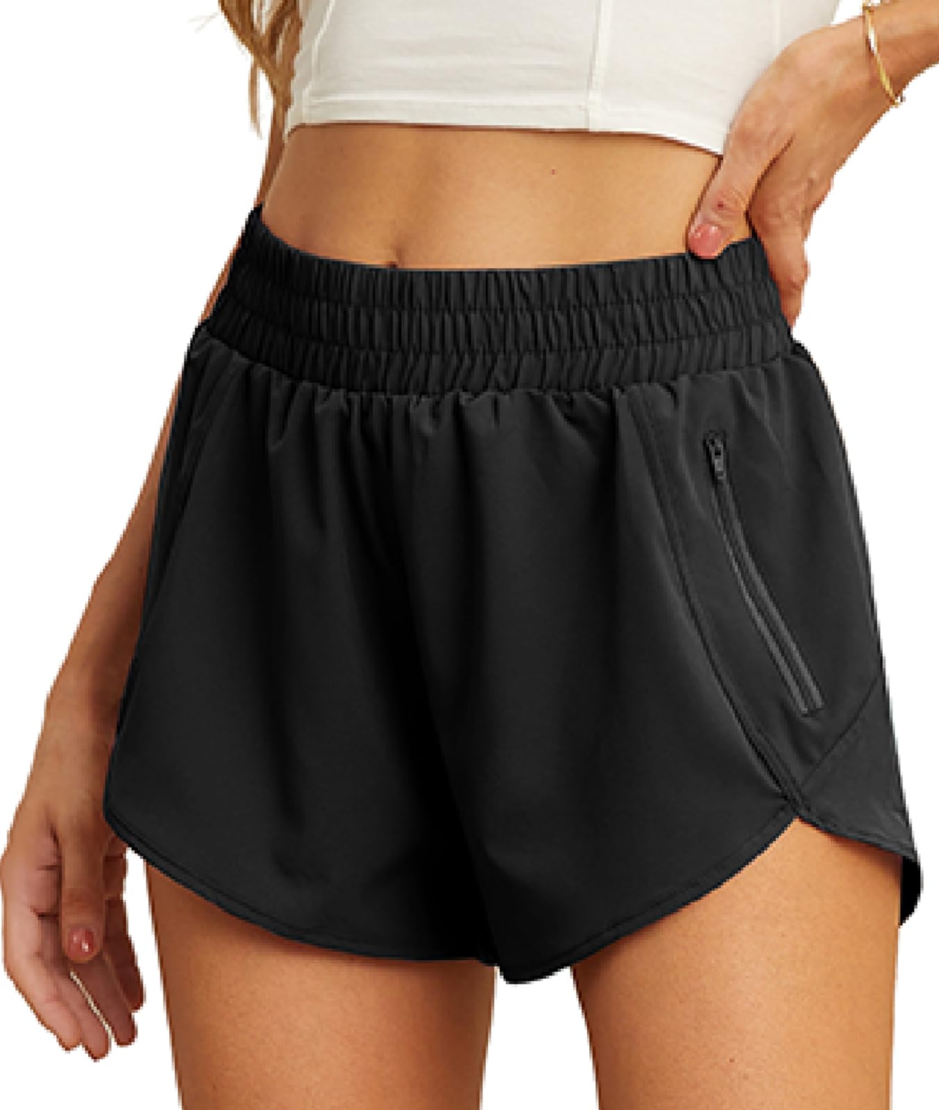 PrinStory Women's High Waisted Running Shorts - Quick Dry Athletic Gym Shorts with Zipper Pockets & Liner | Perfect for Summer Workouts, Jogging & Yoga