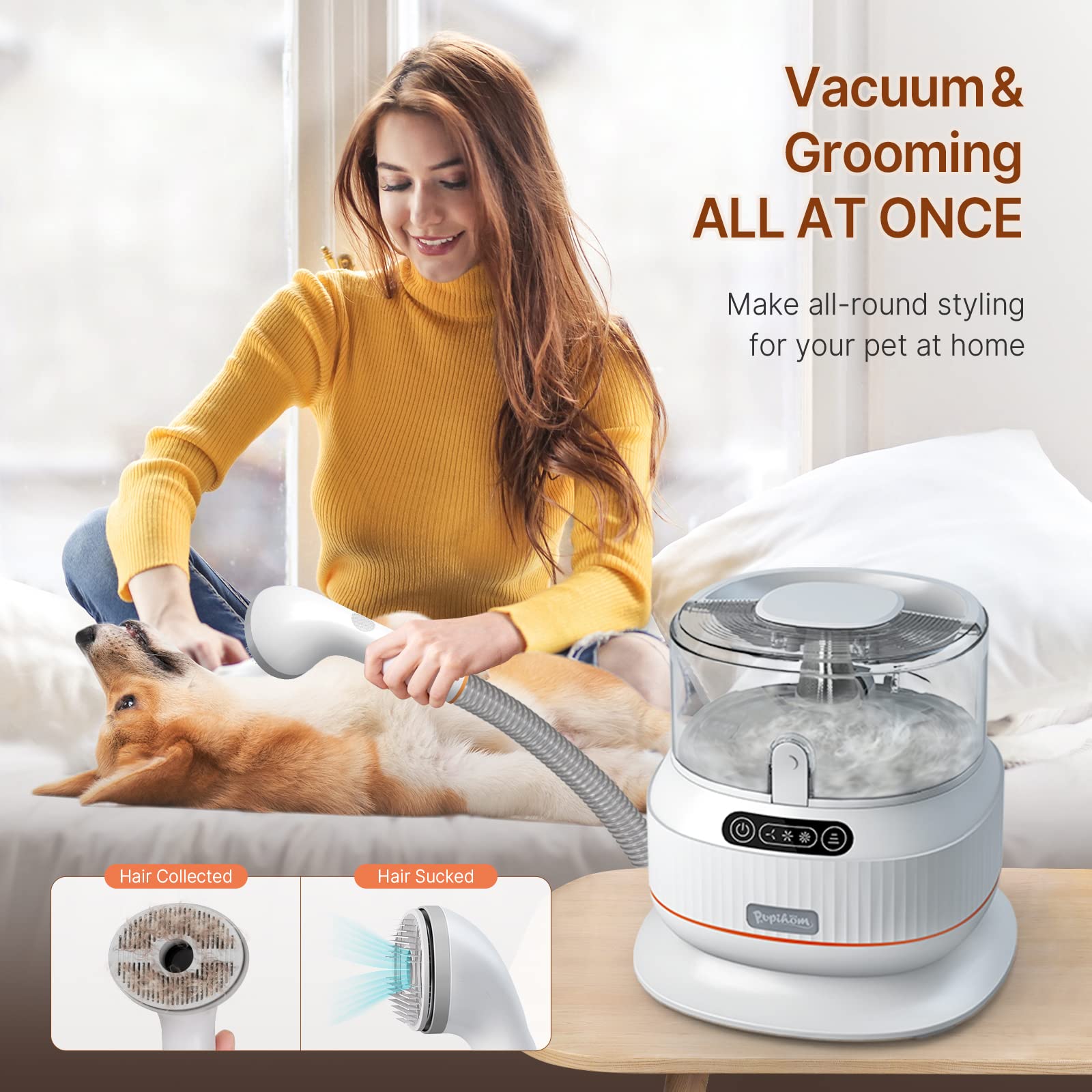 Pet Hair Vacuum Groomer for Dogs & Cats - 1.5L Capacity, 3 Adjustable Suction Modes, Low Noise - Perfect for Home Grooming, Shedding Control & Pet Hair Removal