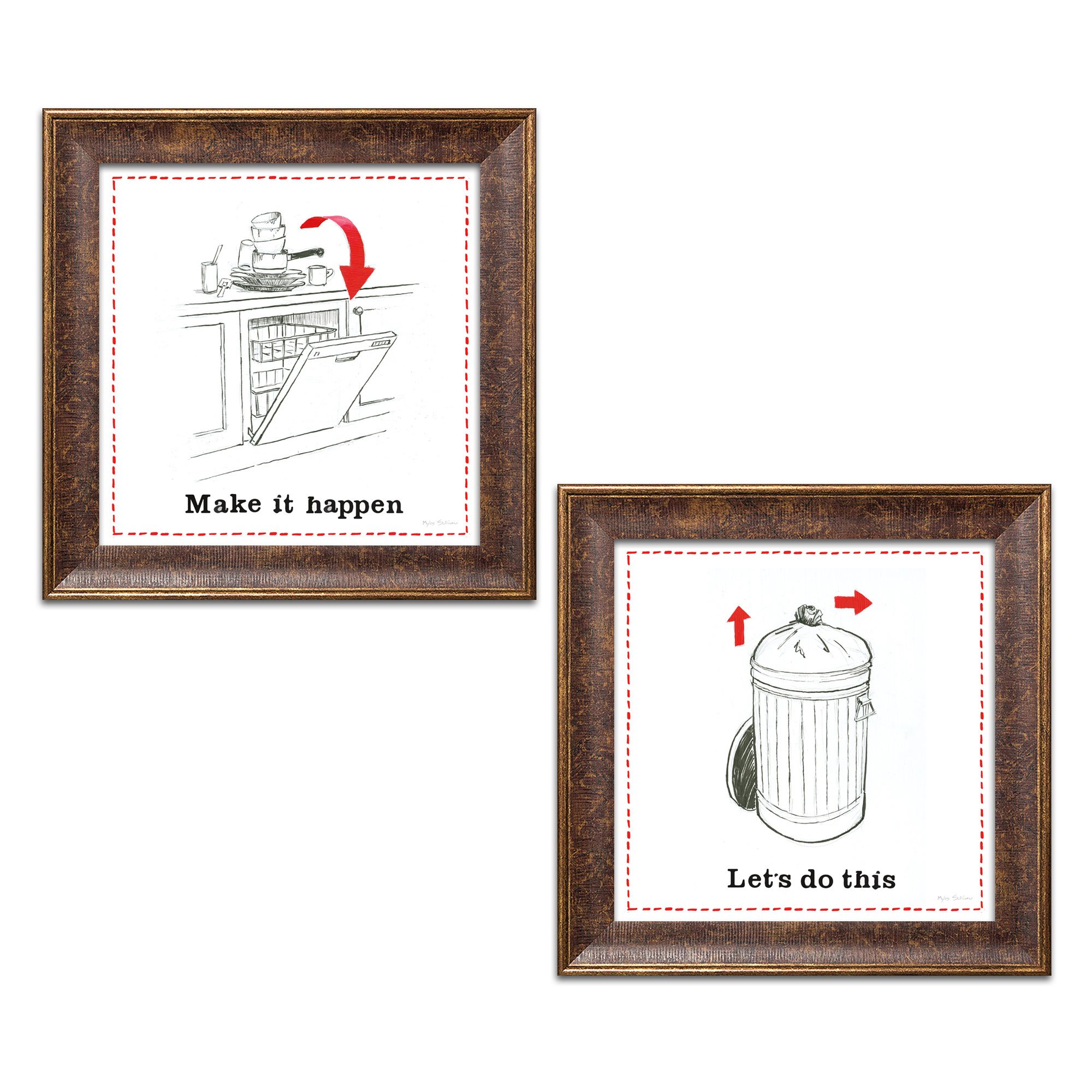 Gango Home Decor - Set of 2 Gold Trim Framed Wall Art Prints (12x12 Inches) by Myles Sullivan - Ready to Hang - Perfect for Living Room, Bedroom & Office Decor