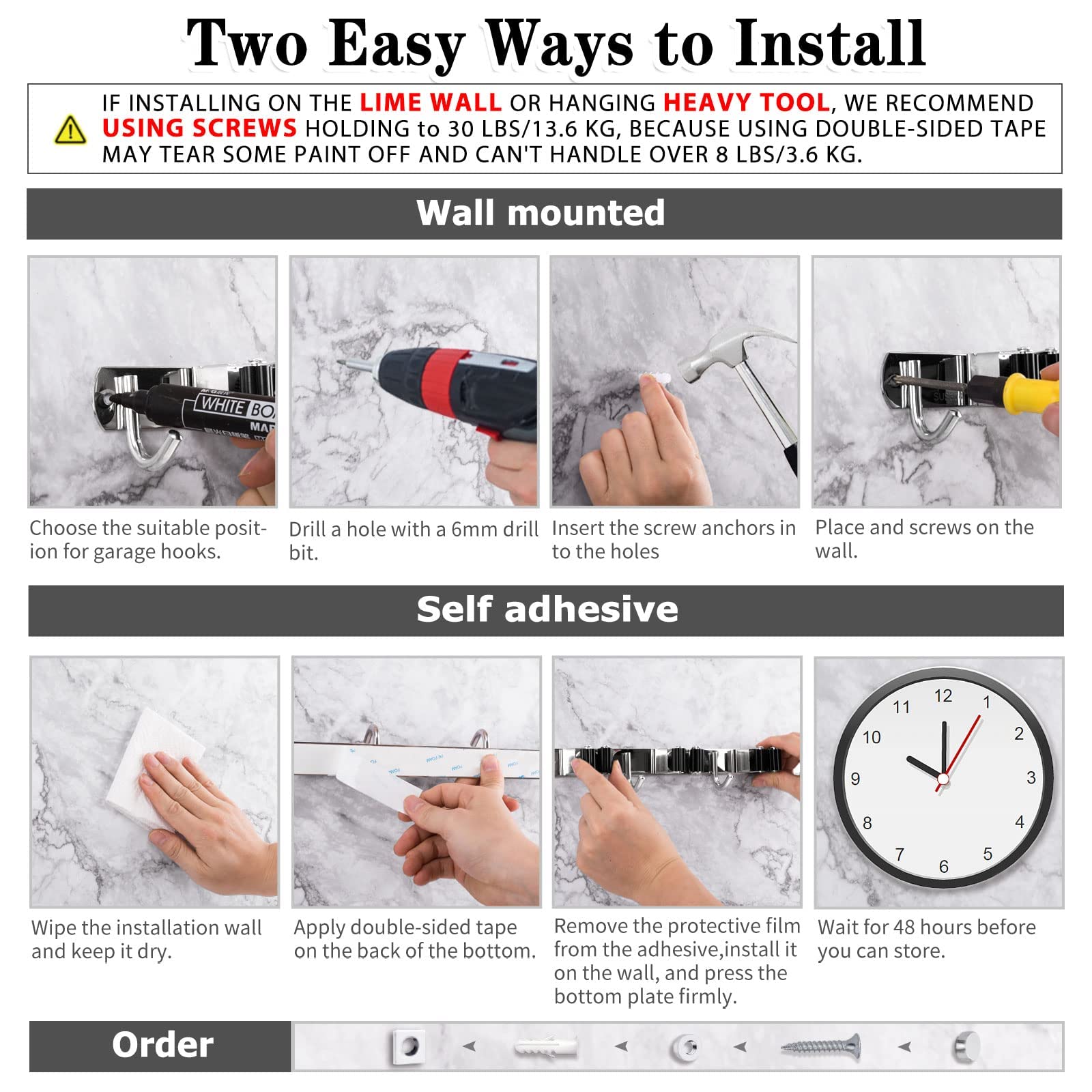 2 Pack Heavy Duty Wall Mount Mop and Broom Holder - 5 Racks & 4 Hooks Stainless Steel Organizer with Self-Adhesive & Non-Slip Design for Home, Kitchen, Laundry, Garage Storage - Perfect for Organizing Cleaning Tools in Small Spaces