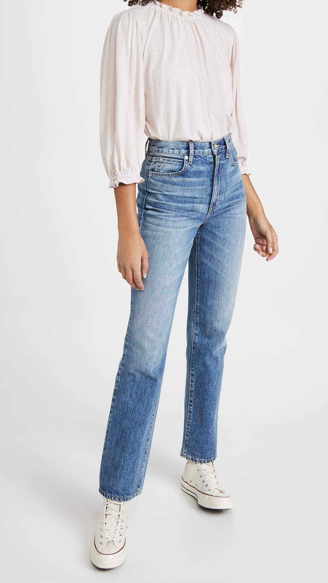 Velvet by Graham & Spencer Women's Barbara Cotton Slub Ruffle Mock Neck T-Shirt - Soft Casual Tee for Everyday Wear & Layering