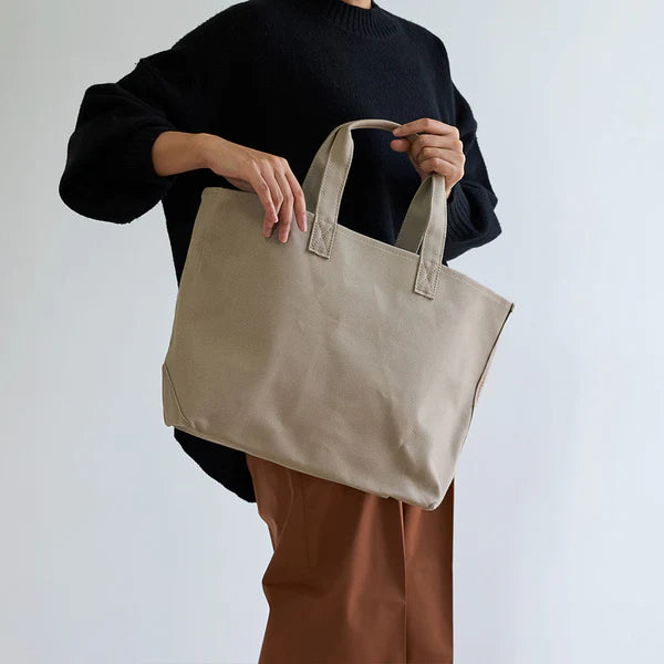 Premium Japanese Kurashiki Hampu Canvas Tote Bag - Khaki Gray - Durable & Stylish Eco-Friendly Shopper for Work, Travel & Daily Use