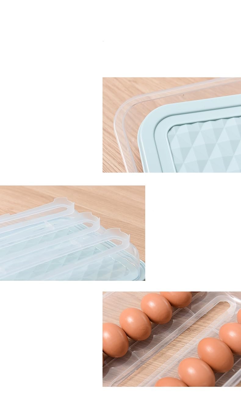 Qwerty Store 18-Count Plastic Egg Container for Refrigerator - Blue Egg Storage Organizer with Lid, Fresh Egg Holder Basket Tray for Kitchen & Fridge Organization | Perfect for Breakfast Meal Prep, Baking, and Farm Fresh Egg Storage