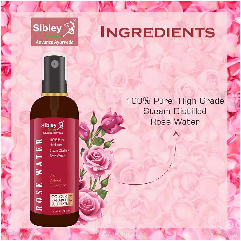 **Sibley Beauty Pure Rose Water Gulab Jal Spray - 100% Steam Distilled Natural Rose Hydrosol (200ml) for Face, Hair & Aromatherapy**