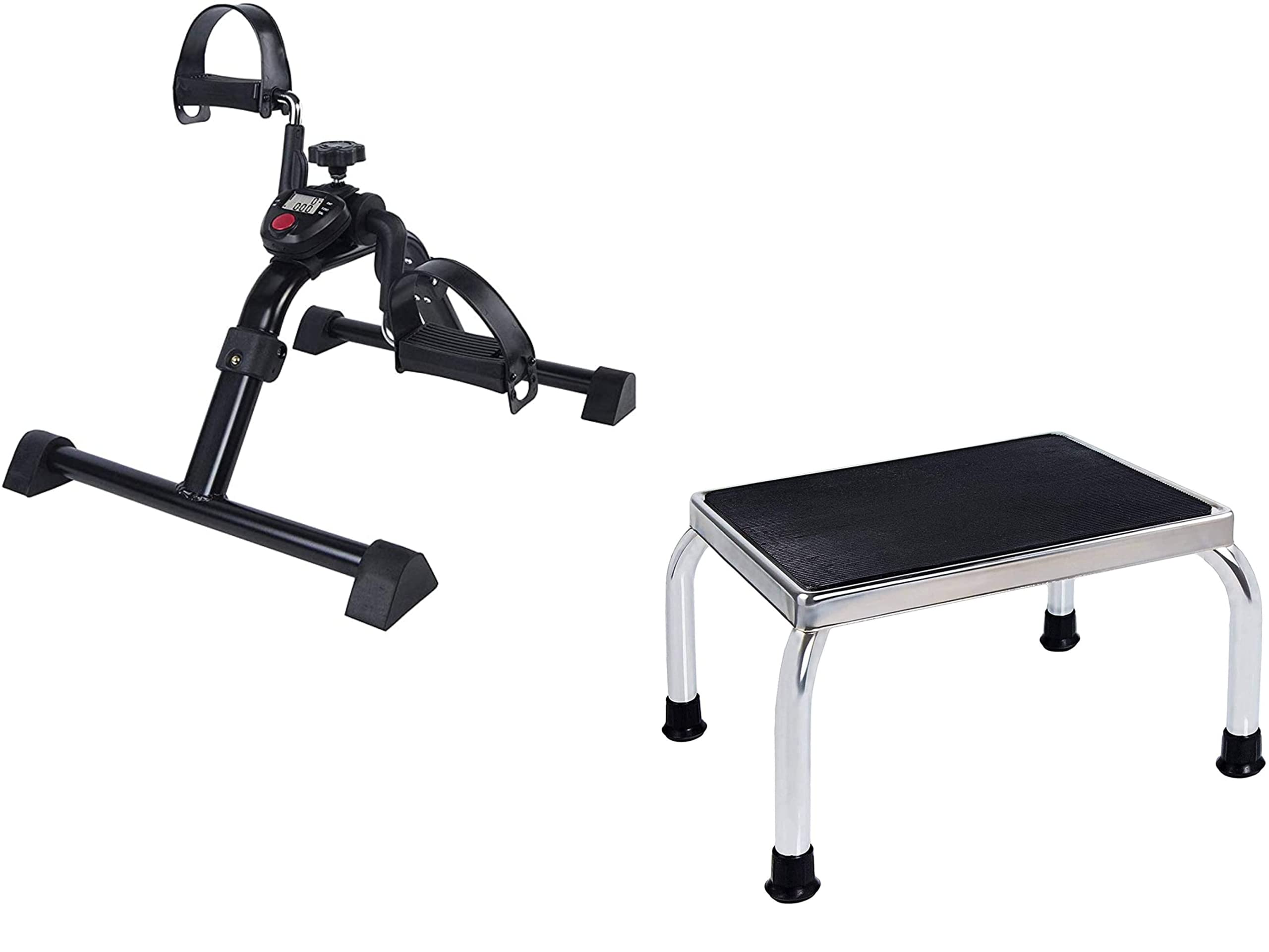 Vaunn Medical Electronic Pedal Exerciser & Foot Step Stool Bundle - Portable Leg Exercise Machine for Physical Therapy, Home Workout & Office Fitness Equipment