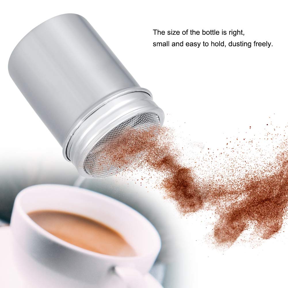 Premium Stainless Steel Powder Sugar Shaker with Lid - Fine Mesh Sifter for Cocoa, Cinnamon, Chocolate & Flour - Ideal for Baking, Desserts & Coffee Topping
