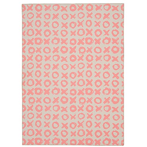 Linon Washable Avi Polyester 5'x7' Area Rug in Ivory and Pink - Soft Non-Slip Living Room Rug for Bedroom, Nursery & Home Decor