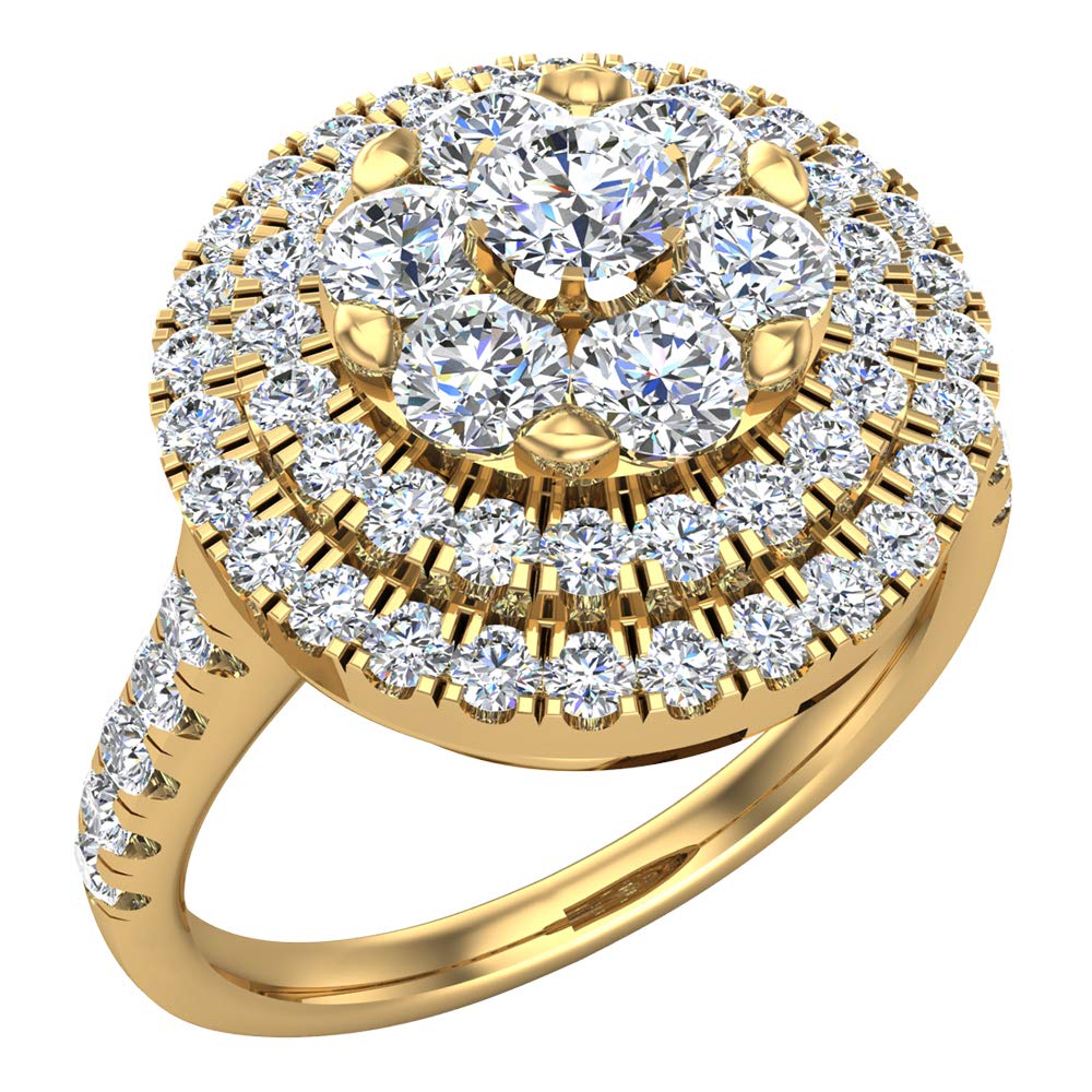 1.25 Carat TW Double Halo Solitaire Diamond Cluster Ring in 14K Gold (G Color, SI Clarity) - Elegant Engagement & Wedding Ring for Women