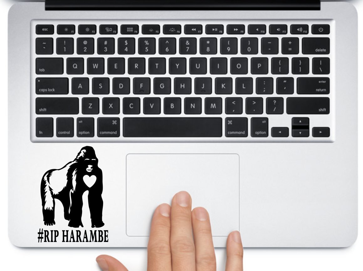 Gorilla Harambe RIP Laptop Decal Sticker - 3.5 Inch Black Vinyl for MacBook, Mac Air, Trackpad, Toolbox, Wall & Window - Perfect for Tech Enthusiasts & Animal Lovers