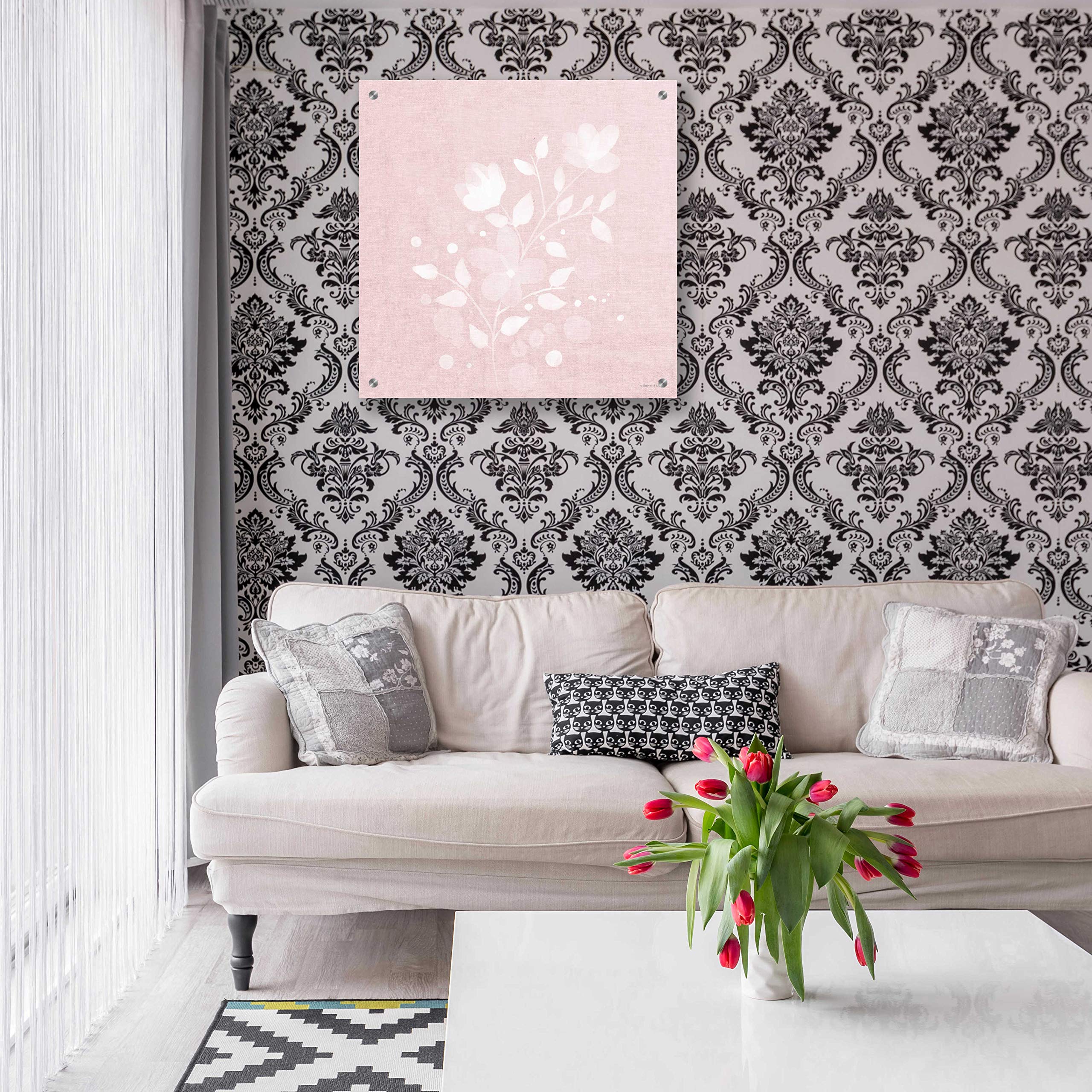 Epic Art 'Pink Flower Bunch II' by Bluebird Barn - 24x24 Inch Acrylic Glass Wall Decor - Modern Floral Painting for Living Room, Bedroom & Office