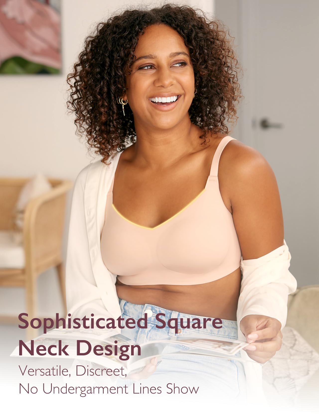 Momcozy Seamless Wireless Bras for Women - Comfortable Square Neck Bralette, Buttery Soft No Underwire Everyday Bra | Perfect for Yoga, Sleeping & Daily Wear