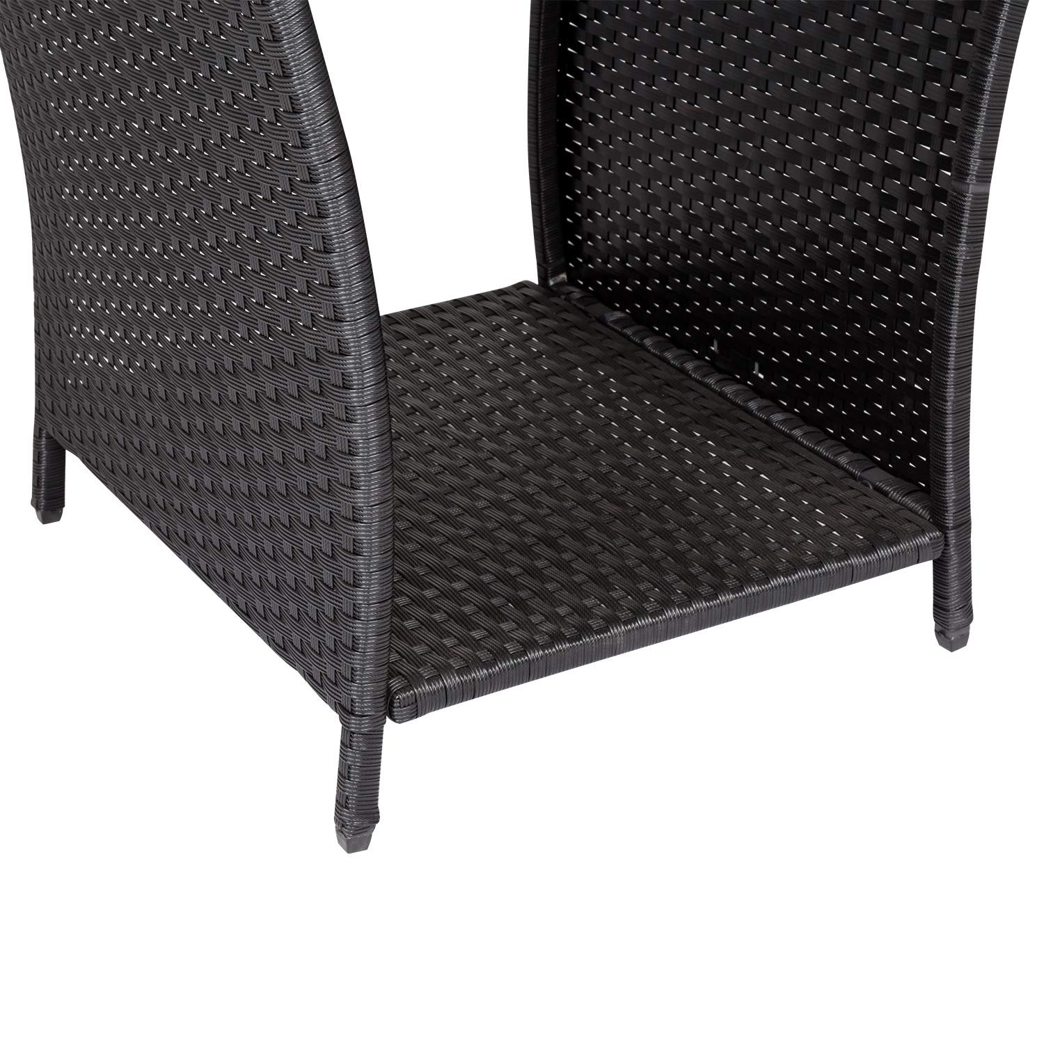 JSUN7 Outdoor Wicker Side Table with Storage & Glass Top - Square Rattan Patio End Table for Deck, Balcony, Poolside - Weather-Resistant Black Outdoor Furniture for Relaxing by the Pool or Entertaining Guests