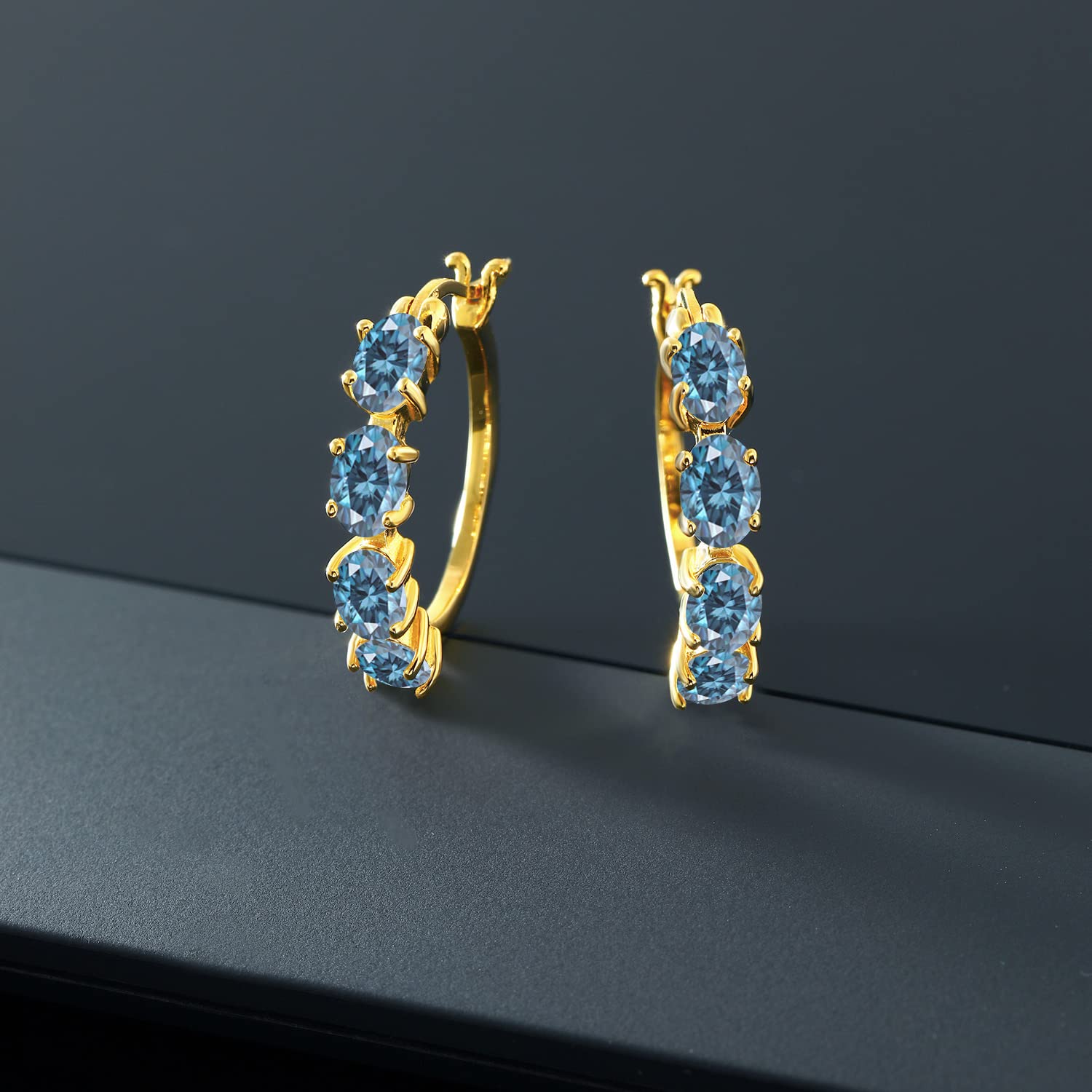 18K Gold Plated Silver Oval Birthstone Hoop Earrings for Women | 6x4mm Gemstone | 22mm (0.85 Inch) | Elegant Jewelry Gift for Birthday, Anniversary & Special Occasions
