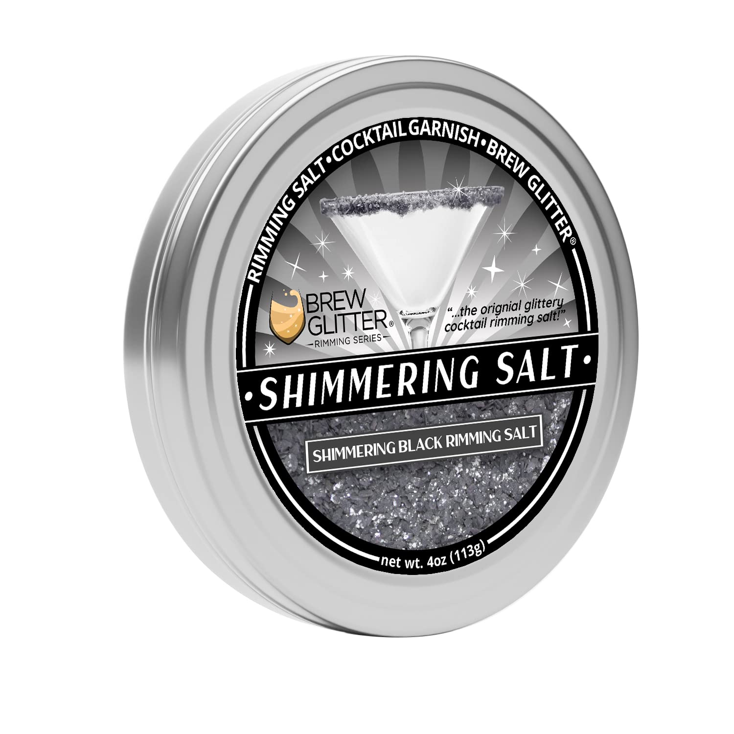 Edible Glitter for Cocktails - Shimmering Black Rimming Salt (4oz, 1x Bar Tin) | Brew Glitter Drink Garnish for Margaritas, Martinis & Beverages | Perfect for Parties, Bars & Home Mixology