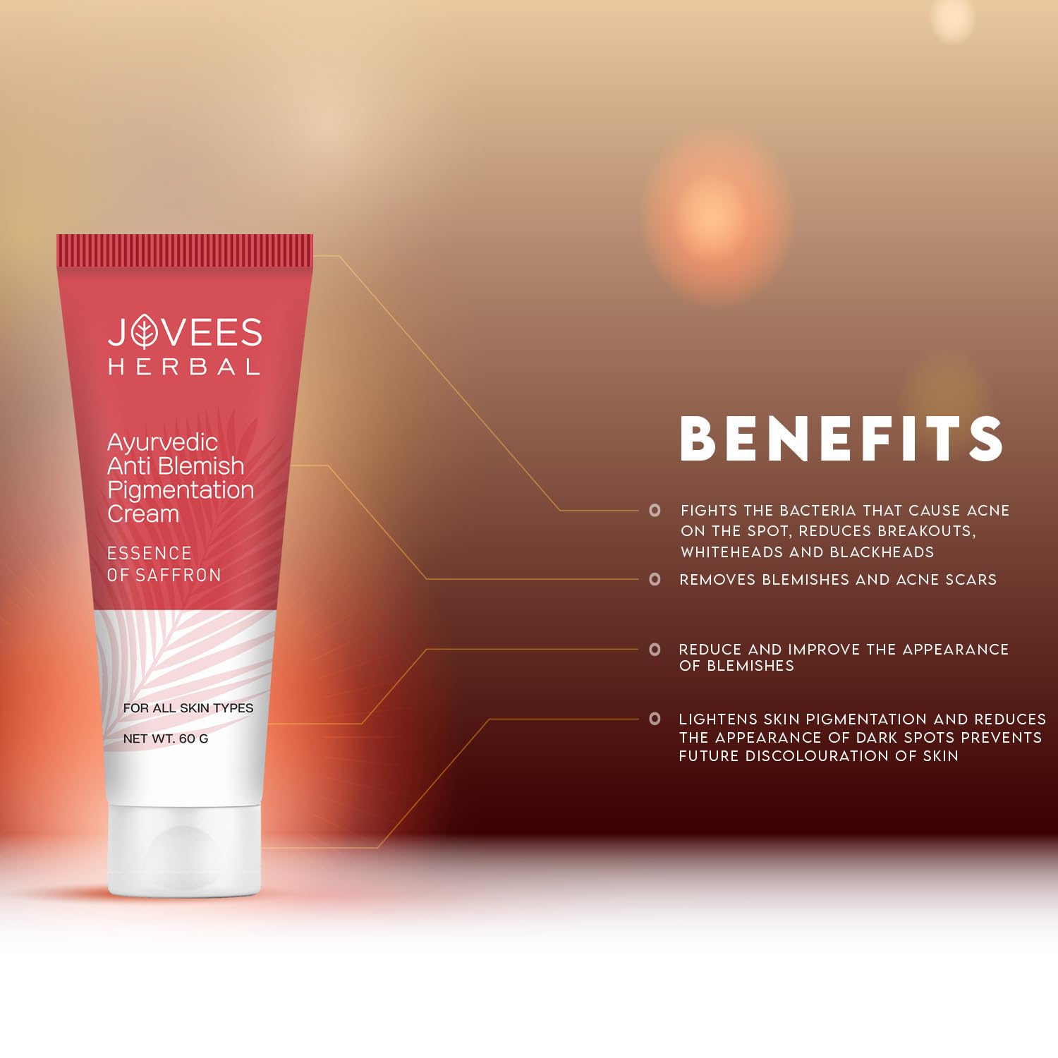 Jovees Herbal Anti Blemish Pigmentation Face Cream 60g - Paraben & Alcohol Free for All Skin Types - Brightens Skin & Reduces Dark Spots - Perfect for Daily Skincare & Hyperpigmentation Treatment