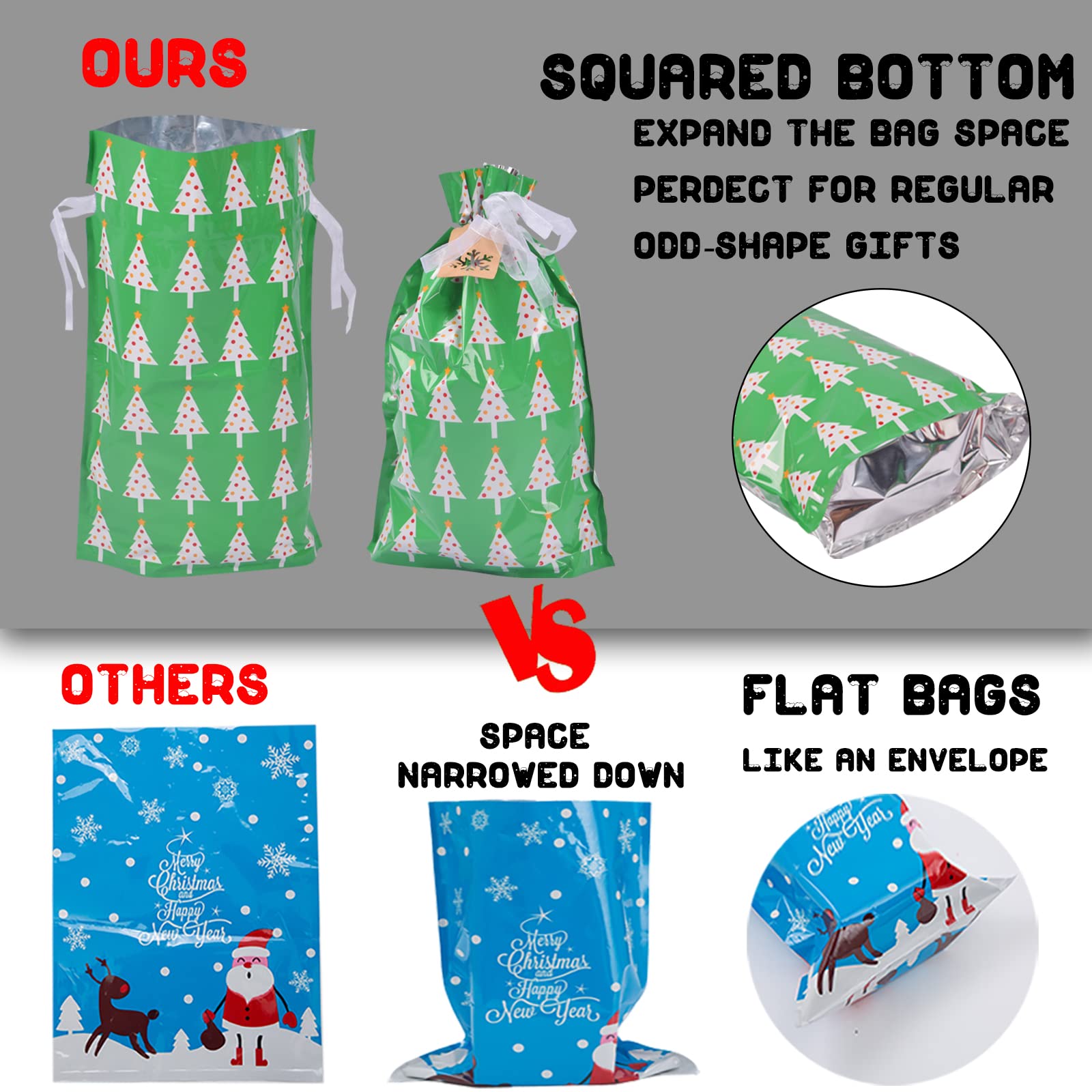 22pcs Christmas Gift Bags Set - Assorted Sizes (Extra Large/Big/Medium/Small) | Reusable Drawstring Holiday Present Wrapping Bags for Xmas Party Favors, Goodie Bags & Gift Packaging - Perfect for Christmas Parties, Office Exchanges & Holiday Gift Giving