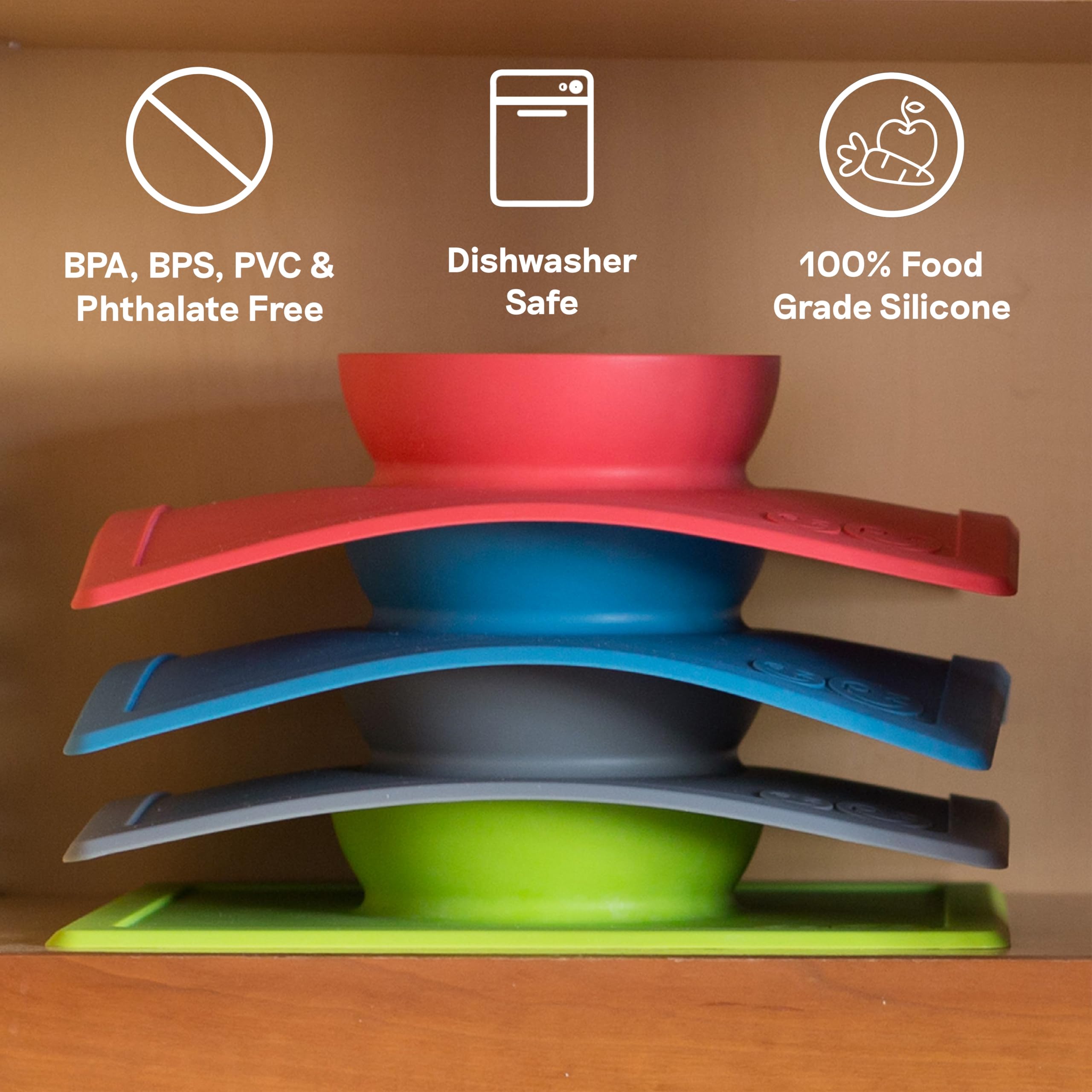 Ezpz Happy Bowl - 100% Silicone Suction Bowl with Built-in Placemat for Toddlers 24 Months+ (Blue) | Dishwasher Safe | Perfect for Mess-Free Mealtime at Home or Travel