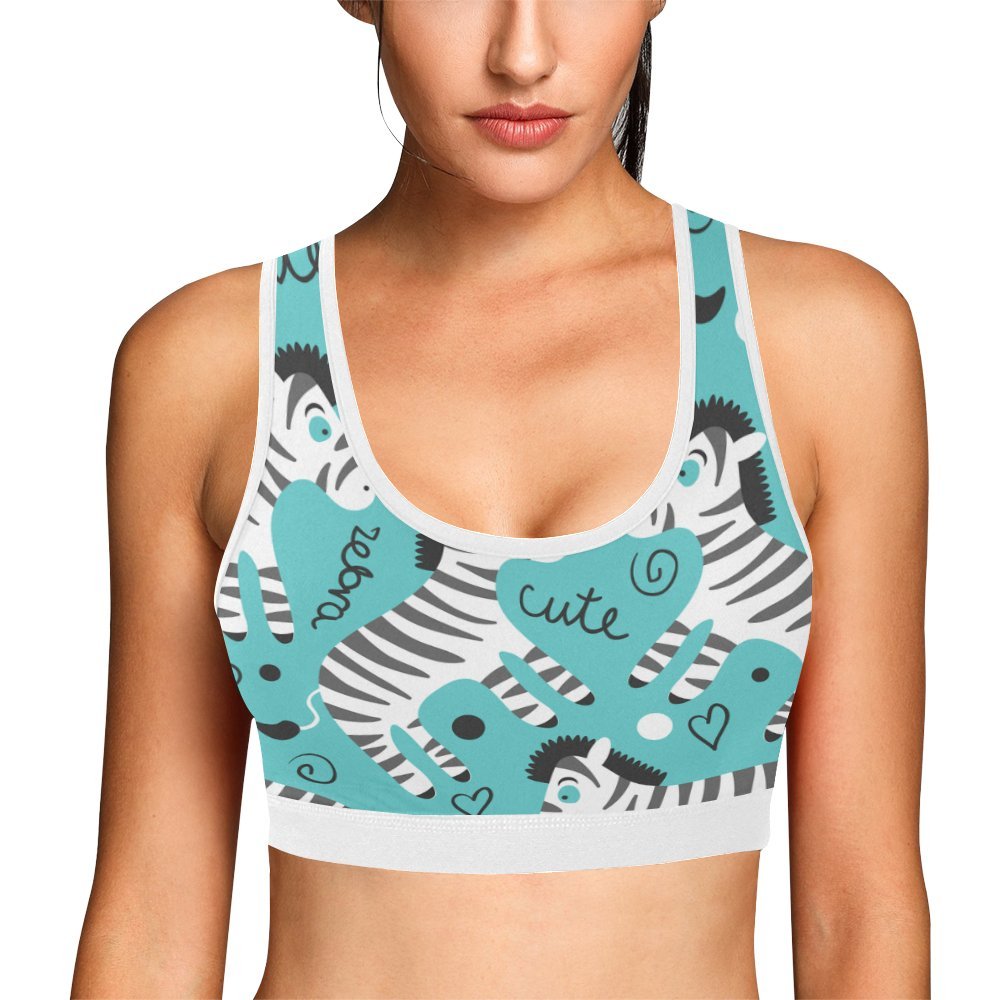 Cute Cartoon Zebra Print Women's Sports Bra - Comfortable Workout Yoga Top for Running, Gym & Fitness - Trendy Animal Pattern Activewear