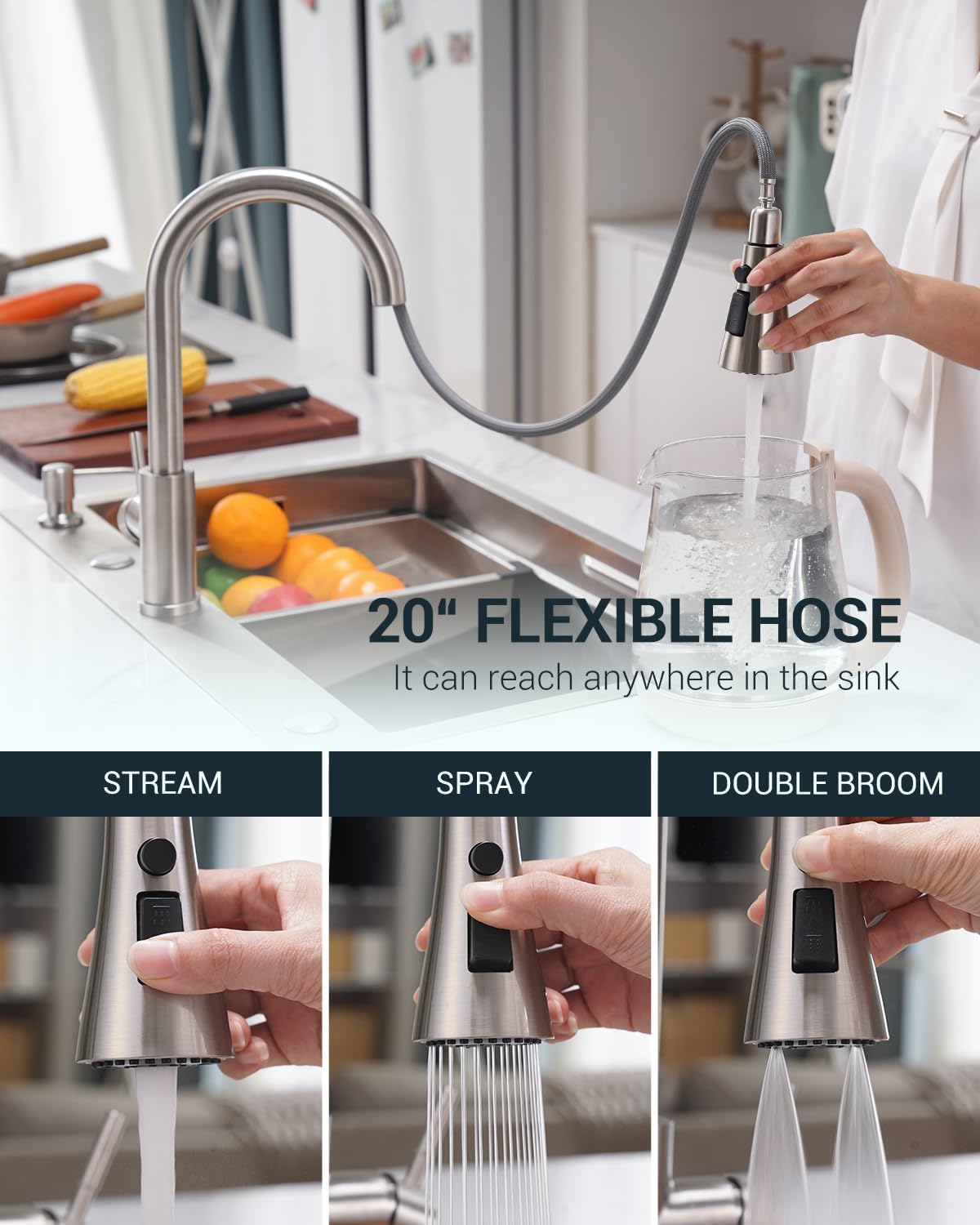 APPASO Touchless Kitchen Faucet with Motion Sensor - Hands-Free Pull Down Sprayer with 3 Modes, Soap Dispenser & ABS Spray Head - Brushed Nickel Stainless Steel for Modern Kitchens, Perfect for Busy Cooks & Families with Kids