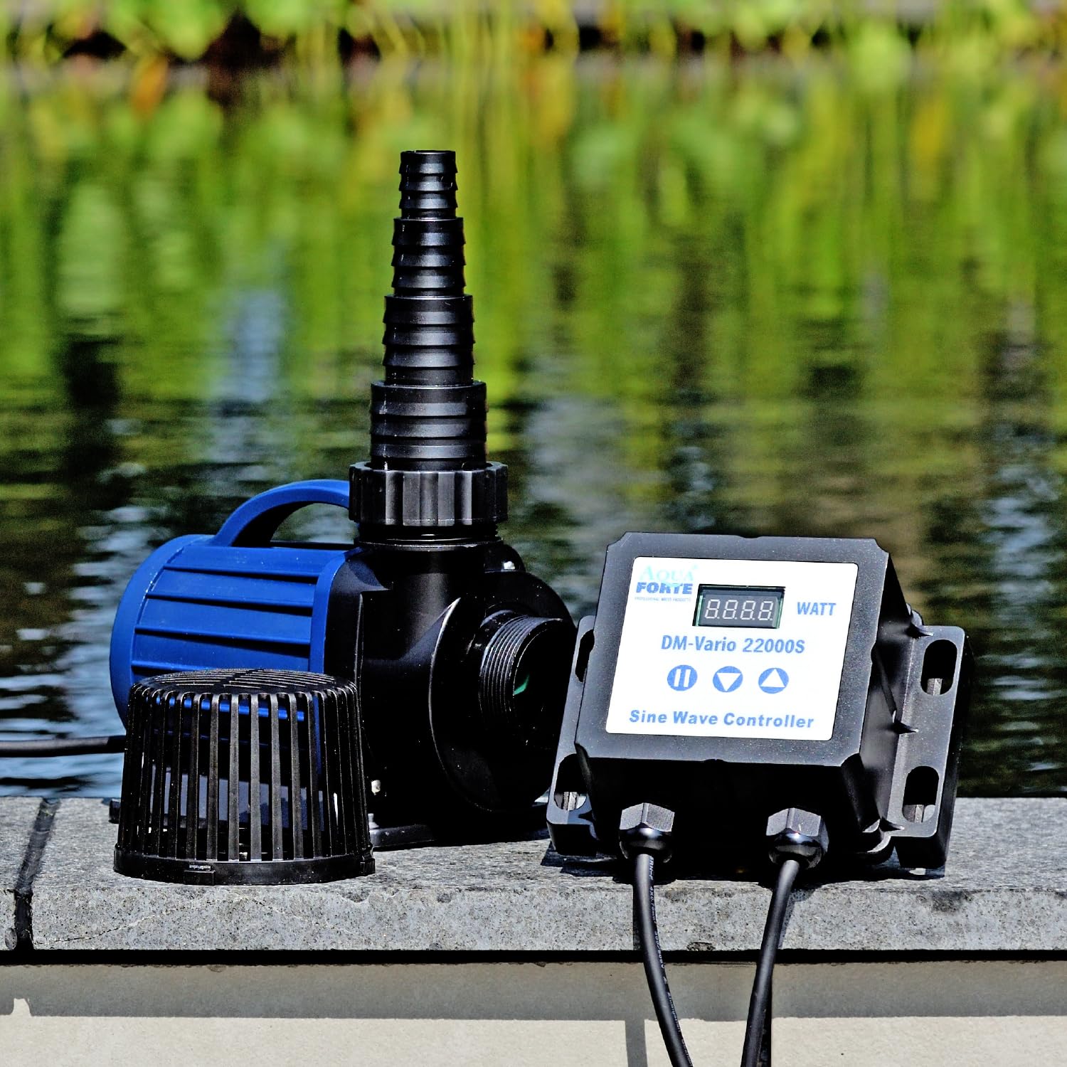 AquaForte DM-10.000 Vario S Adjustable Pond/Filter Pump - 34-85W, 6-10 m3/h Flow Rate, 5.5m Height - External Controller - Perfect for Garden Ponds, Waterfalls & Fountain Water Circulation