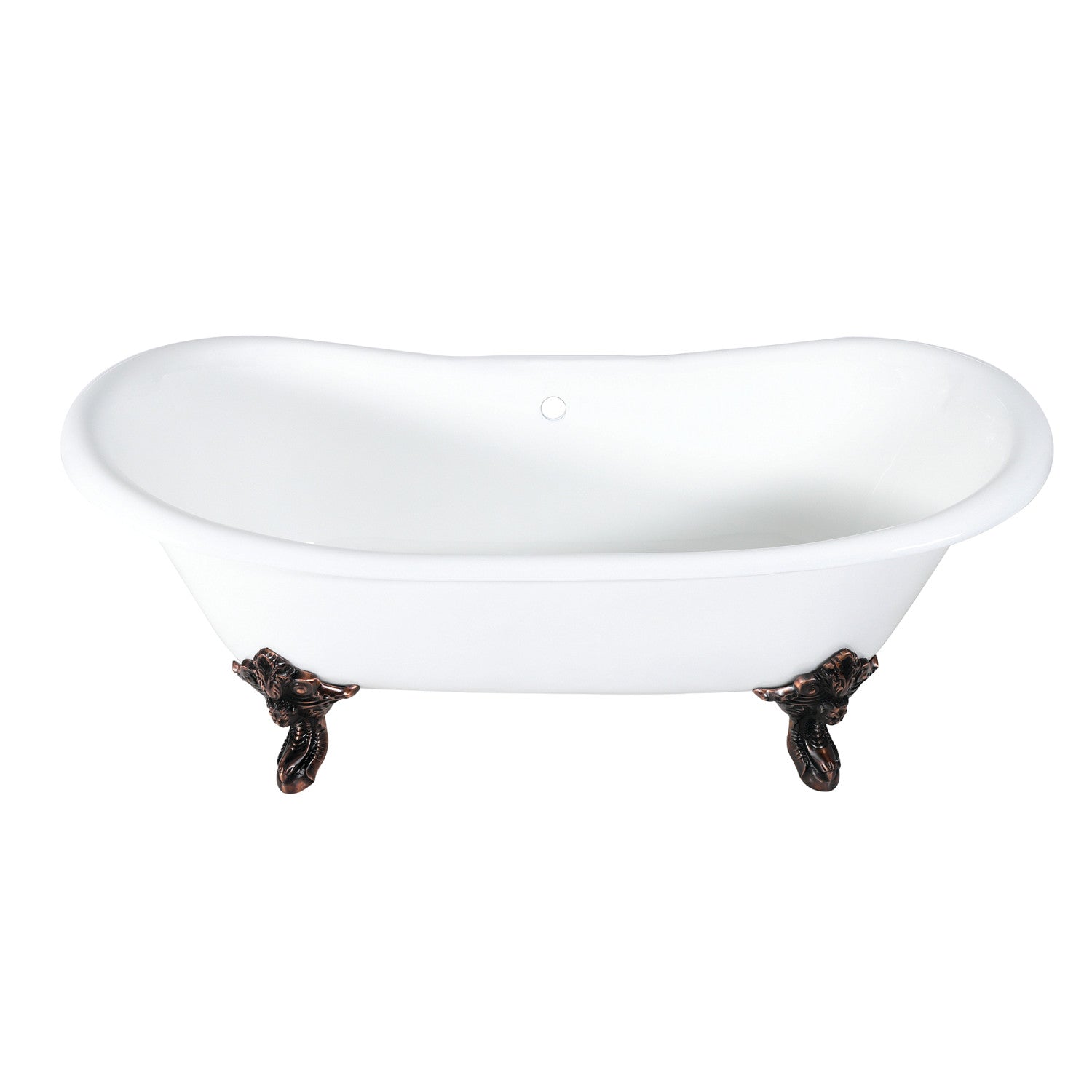 Aqua Eden 72 Inch White Cast Iron Clawfoot Bathtub - Oval Double Slipper Design with Oil Rubbed Bronze Feet | Vintage Freestanding Soaking Tub for Luxury Bathroom & Spa Retreat