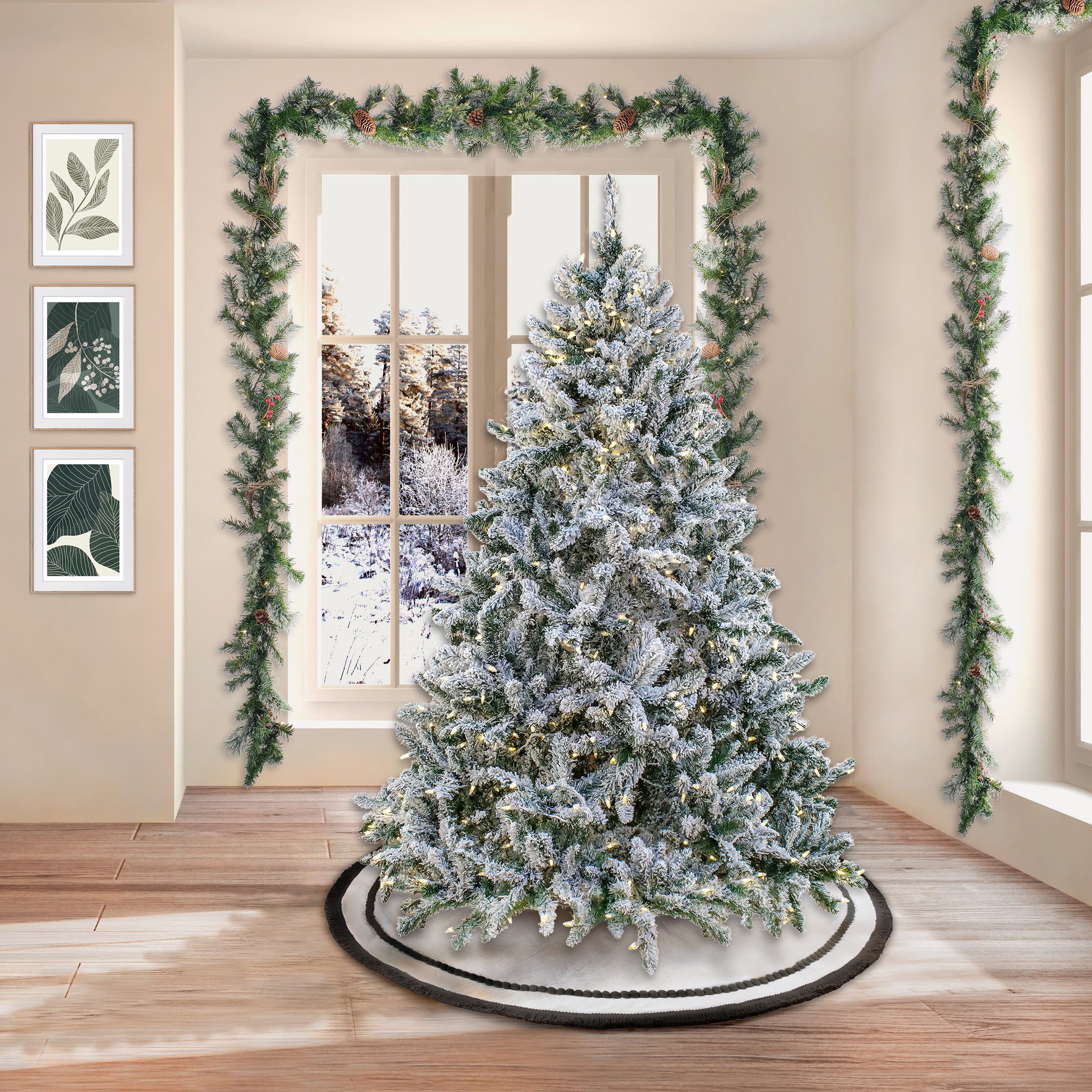 6.5 ft Pre-Lit Snowy Hudson Christmas Tree with PowerConnect Warm White LED Lights - Perfect for Holiday Home Decor, Office, and Festive Party Decorations