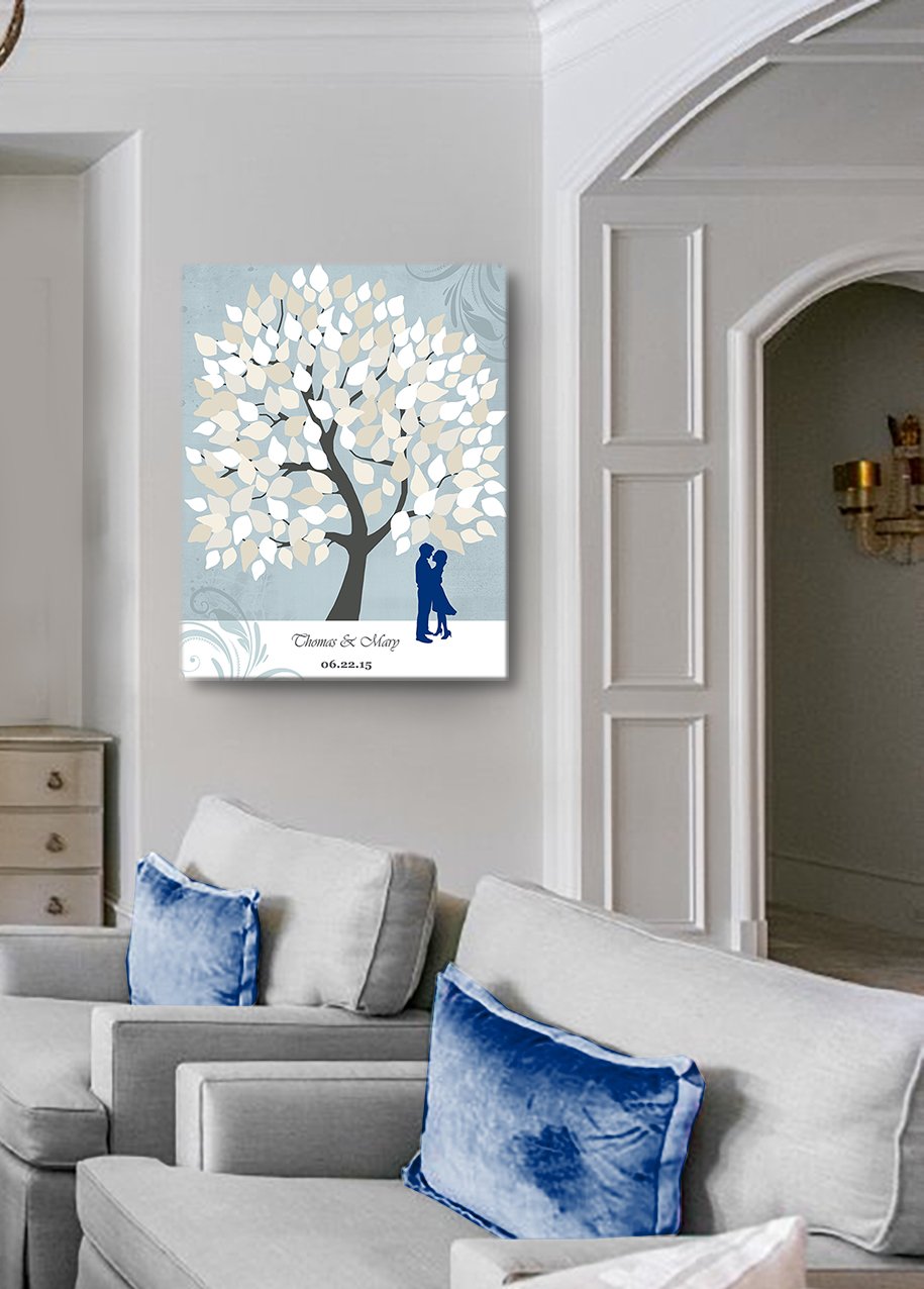 Custom Couple's Romance Tree Canvas Wall Art - Personalized with Names & Date - 20