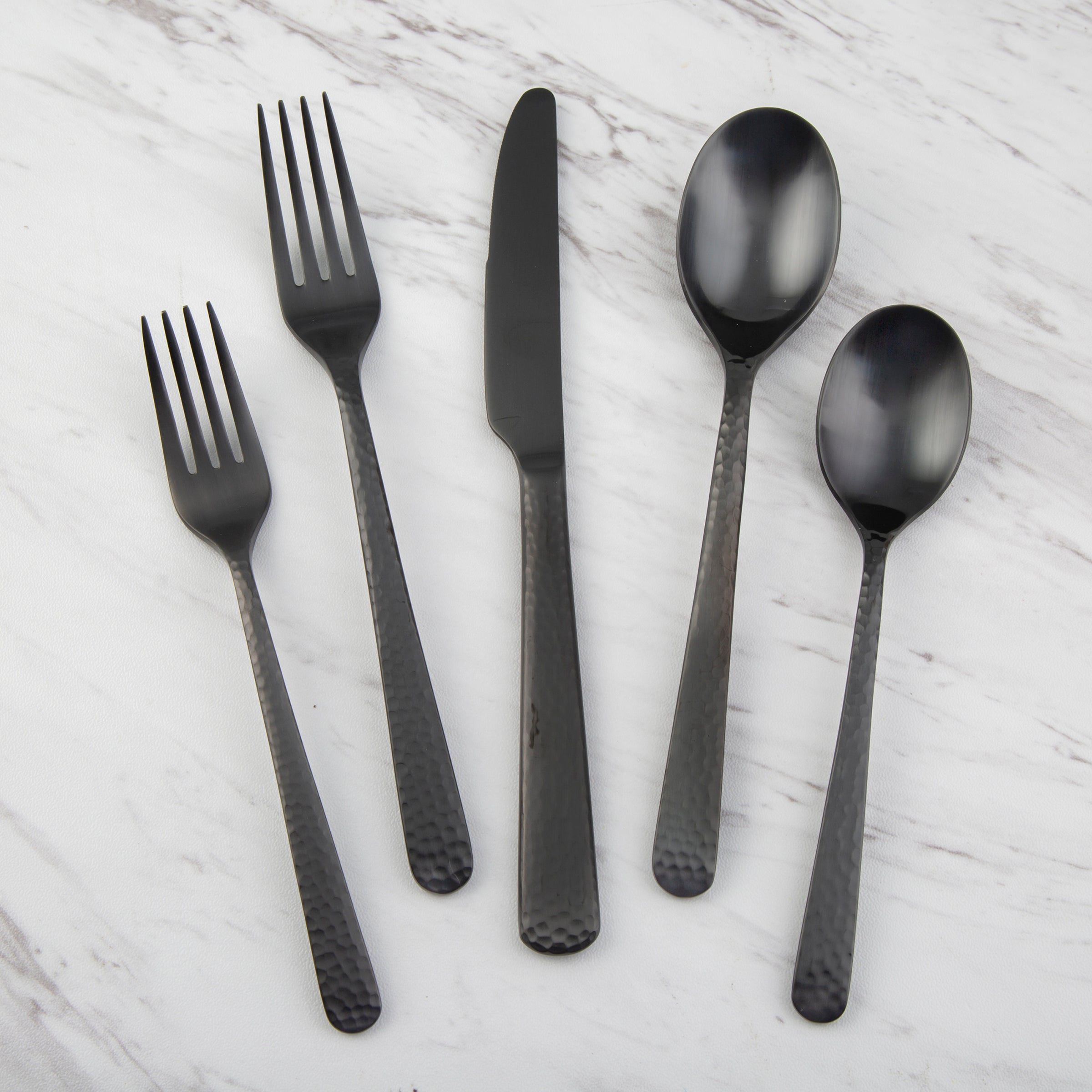 Premium Cecil Black Satin Hammered 20-Piece Flatware Set - Elegant Stainless Steel Cutlery for Fine Dining & Formal Occasions