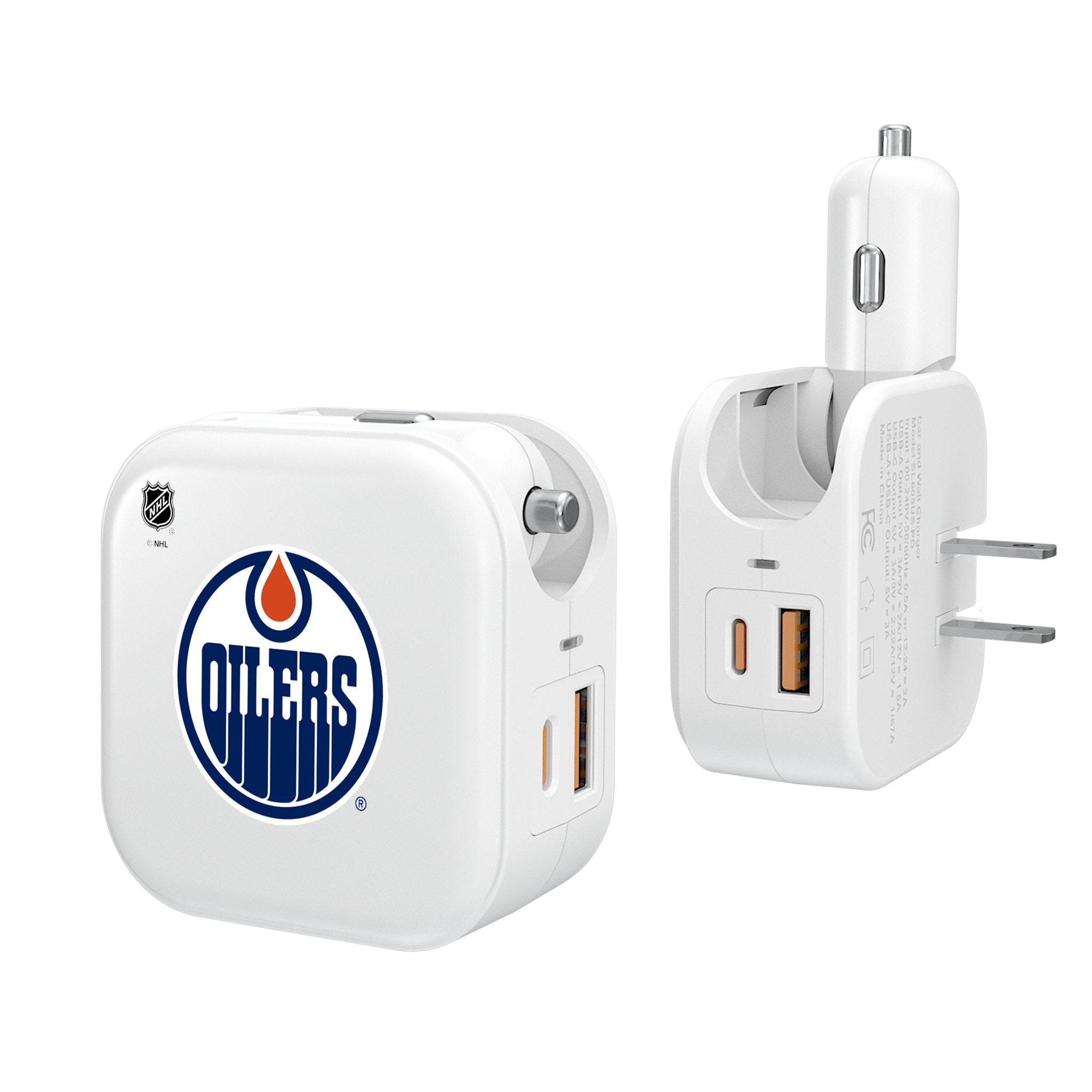 Edmonton Oilers 2-in-1 USB Charger - Dual Port Phone Charger for iPhone & Android - Perfect for Home, Office & Travel
