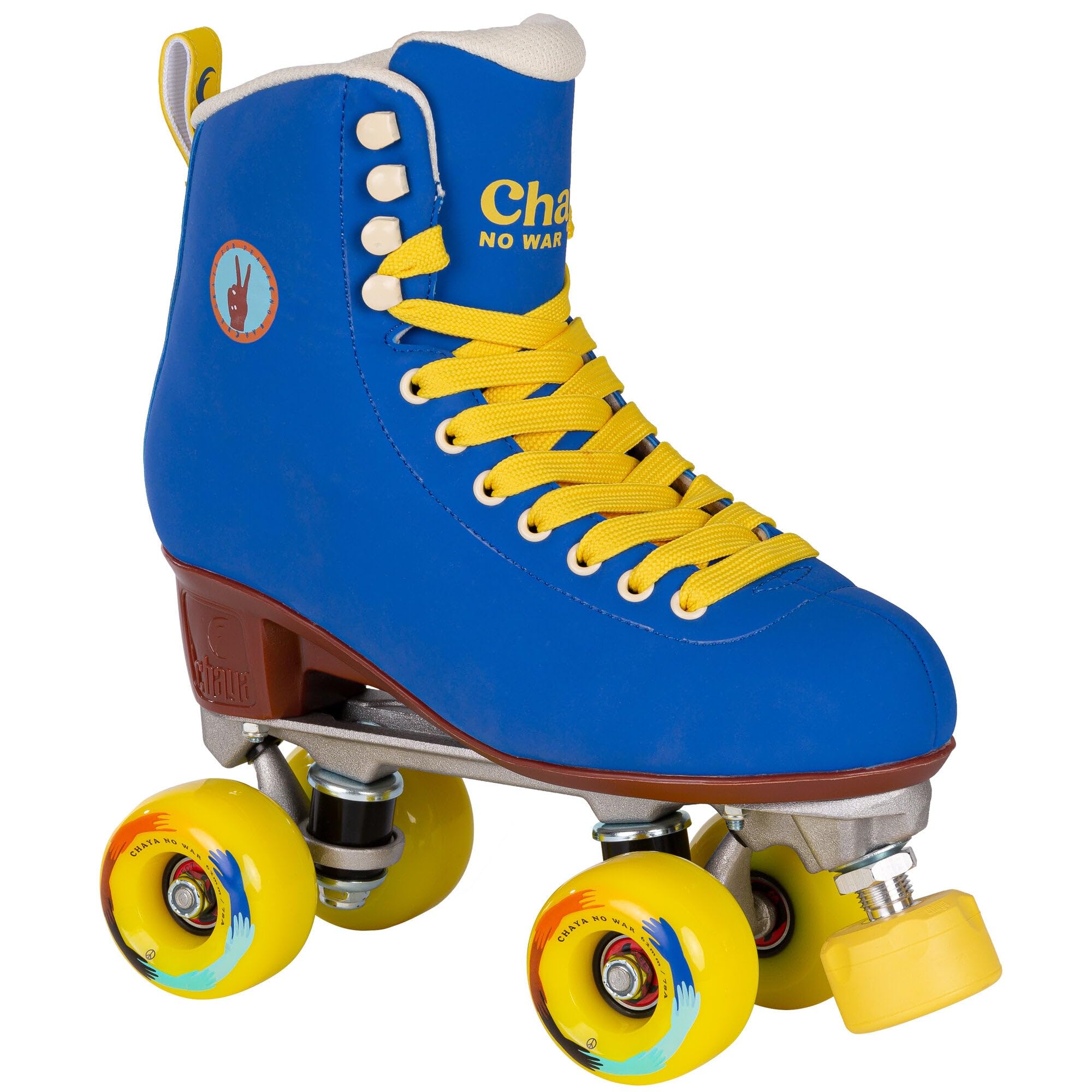 Chaya Deluxe NO WAR Roller Skates - Blue & Yellow Quad Skates for Women & Men - Perfect for Outdoor Skating, Rink, Roller Derby & Fitness