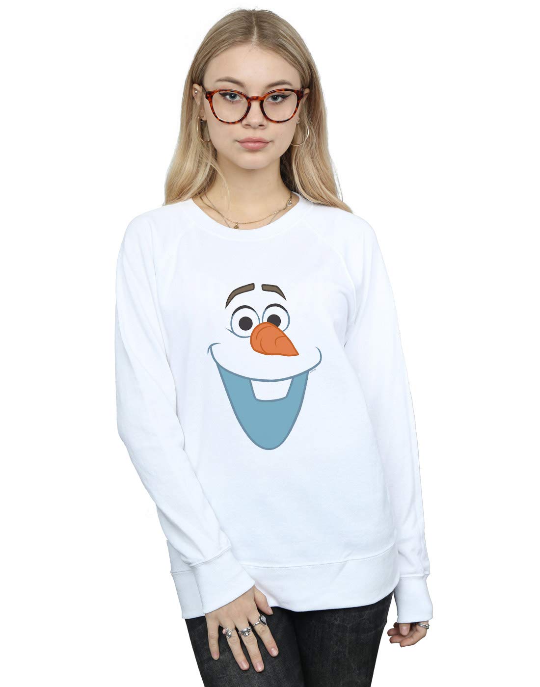 Disney Frozen Olaf Women's Pullover Sweatshirt - White, Large Size | Cozy Winter Hoodie for Casual Wear & Disney Fans
