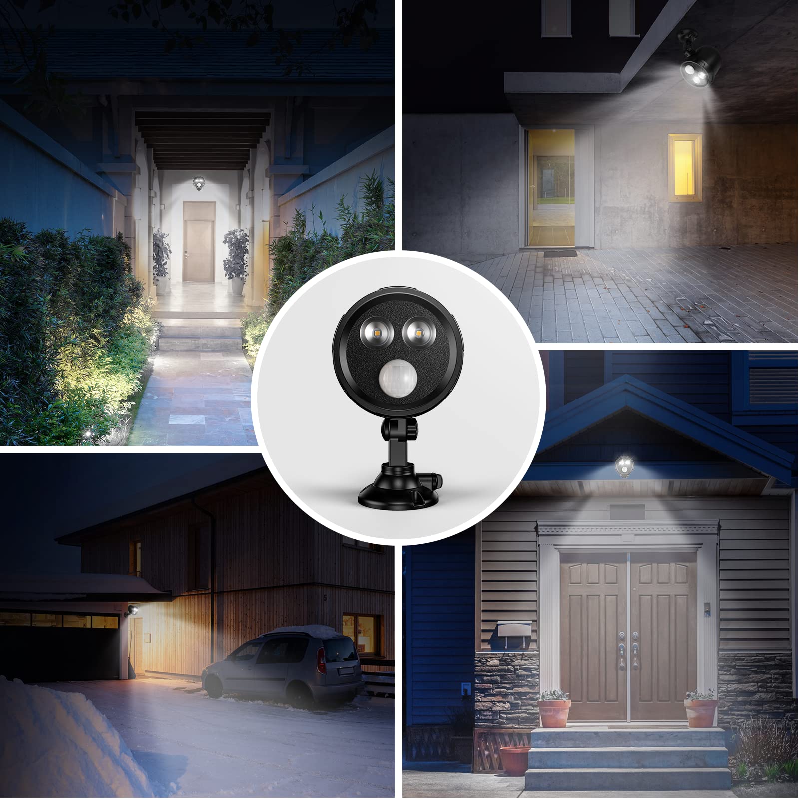 300 Lumen LED Outdoor Motion Sensor Spotlight - Battery Operated Waterproof Security Light for House, Garage, Yard & Garden Path - Perfect for Nighttime Safety & Landscape Lighting