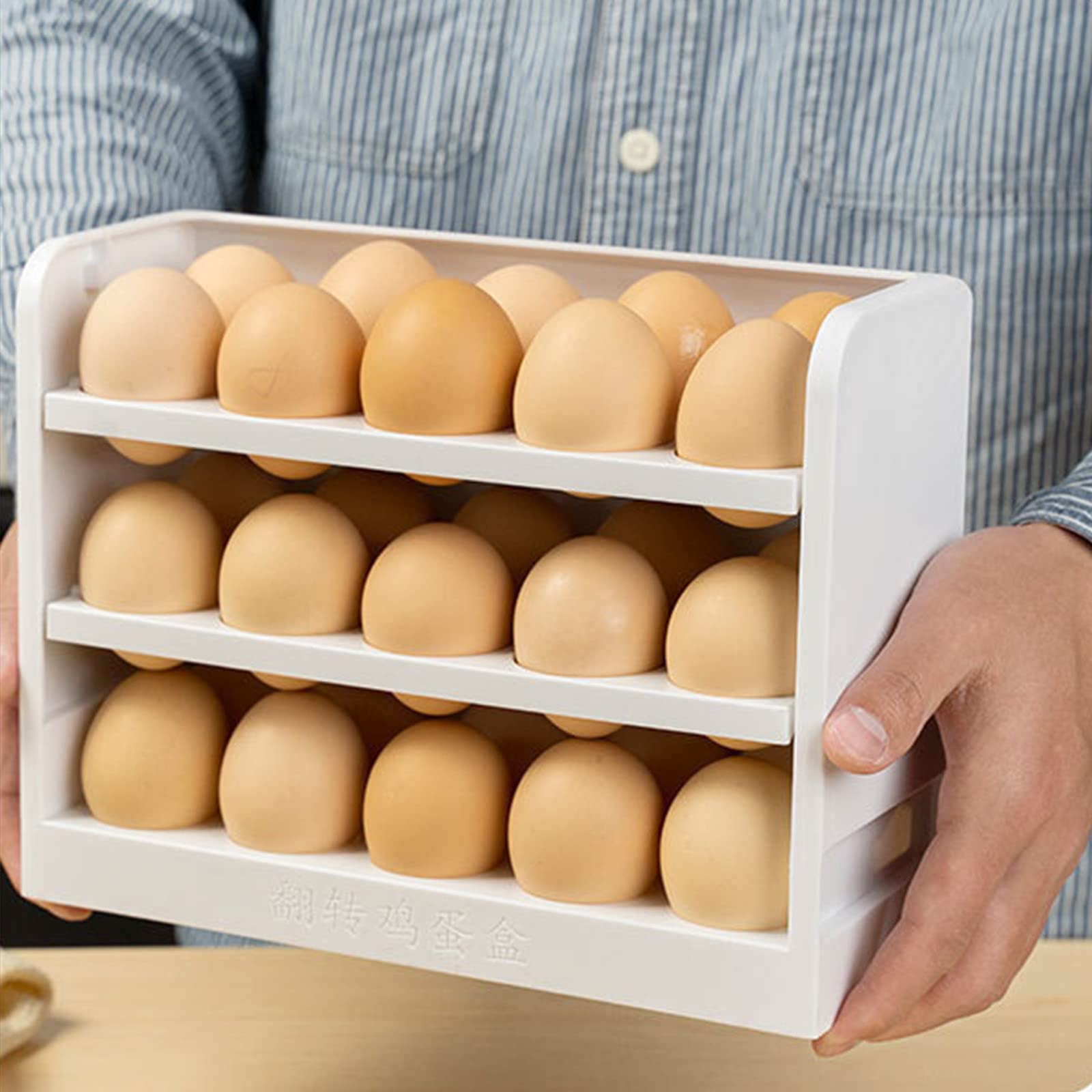 30 Grid Egg Holder for Refrigerator - 3-Layer Flip Design Space Saving Egg Storage Container - Fresh Egg Tray Organizer for Kitchen Fridge & Countertop (White) - Perfect for Breakfast Meal Prep & Baking Needs