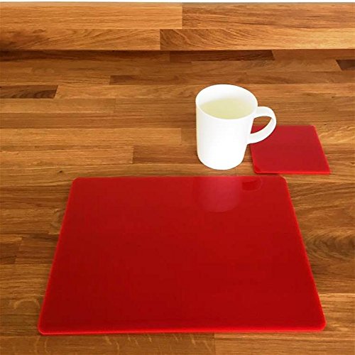 Red Rectangular Placemat and Square Coaster Set - 6-Piece Dining Table Decor for Home, Kitchen, and Party Use