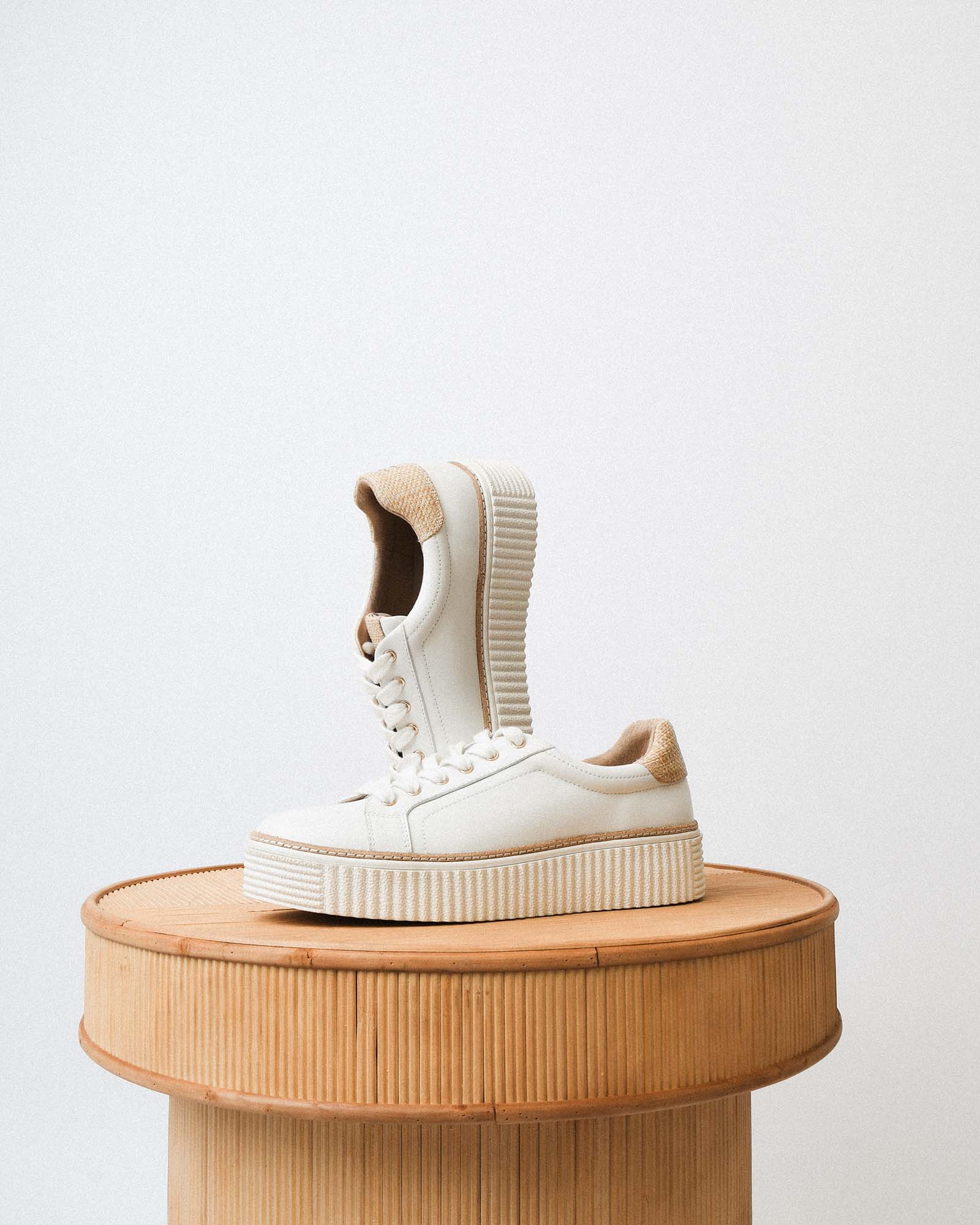 Arianna White Raffia Sneakers - Women's Casual Summer Shoes for Beach, Walking & Travel
