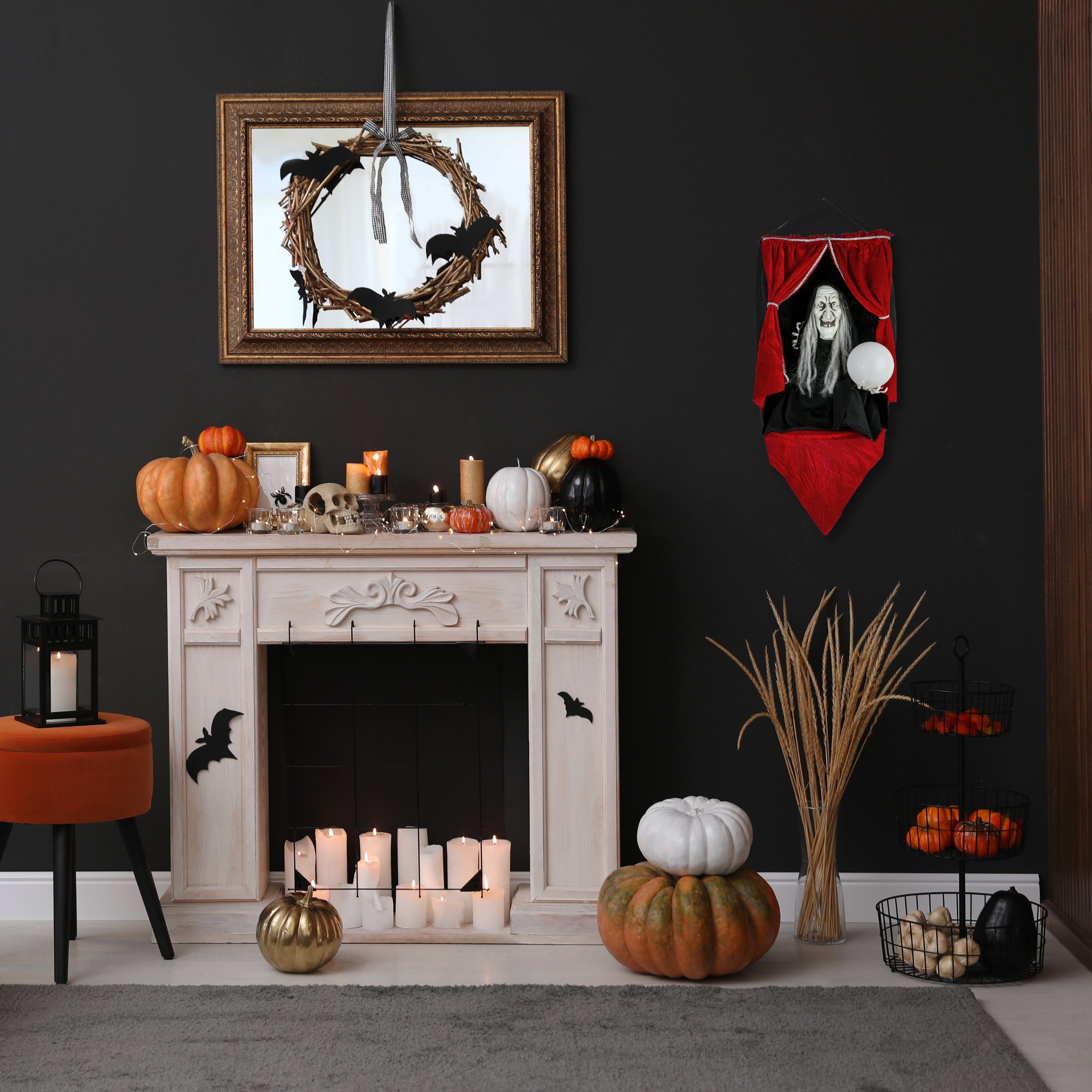 28 Inch Halloween Animated Fortune Teller with LED Lights & Sound Activation - Perfect for Spooky Home Decor & Party Entertainment