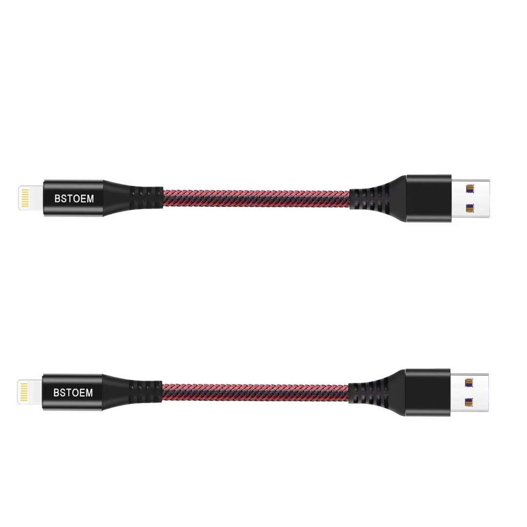 2-Pack 7-Inch Lightning Cable Short USB Charging Cord for iPhone 14/13/12/11/X/8/7/6/SE & iPad - Fast Charging, Durable Nylon Braided Cable for Home, Car, Office Use