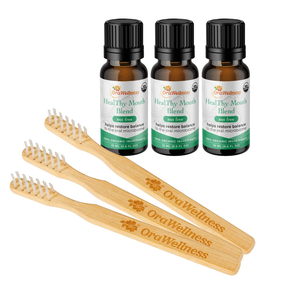 Organic Toothpaste Alternative - Nut Free Healthy Mouth Blend, 3 Pack with Eco Bamboo Toothbrush | Natural Oral Care for Sensitive Teeth & Gum Health | Perfect for Travel, Home & Zero Waste Lifestyle
