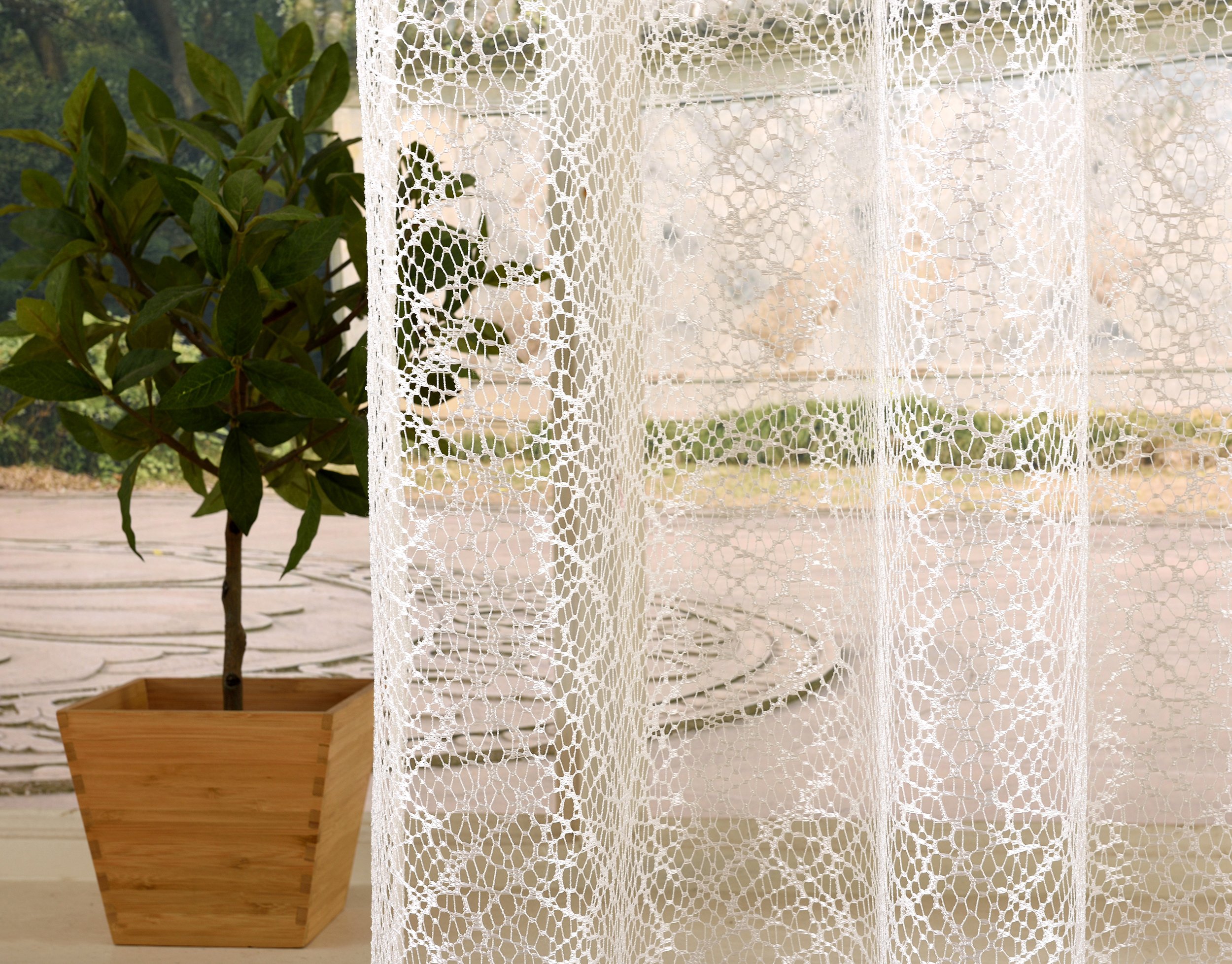 Mesh Net Curtain with Eyelets - Transparent Plain Polyester Decorative Window Drape 96x55 Inches (245x140cm) - Natural Sheer Voile for Living Room, Bedroom & Kitchen Privacy