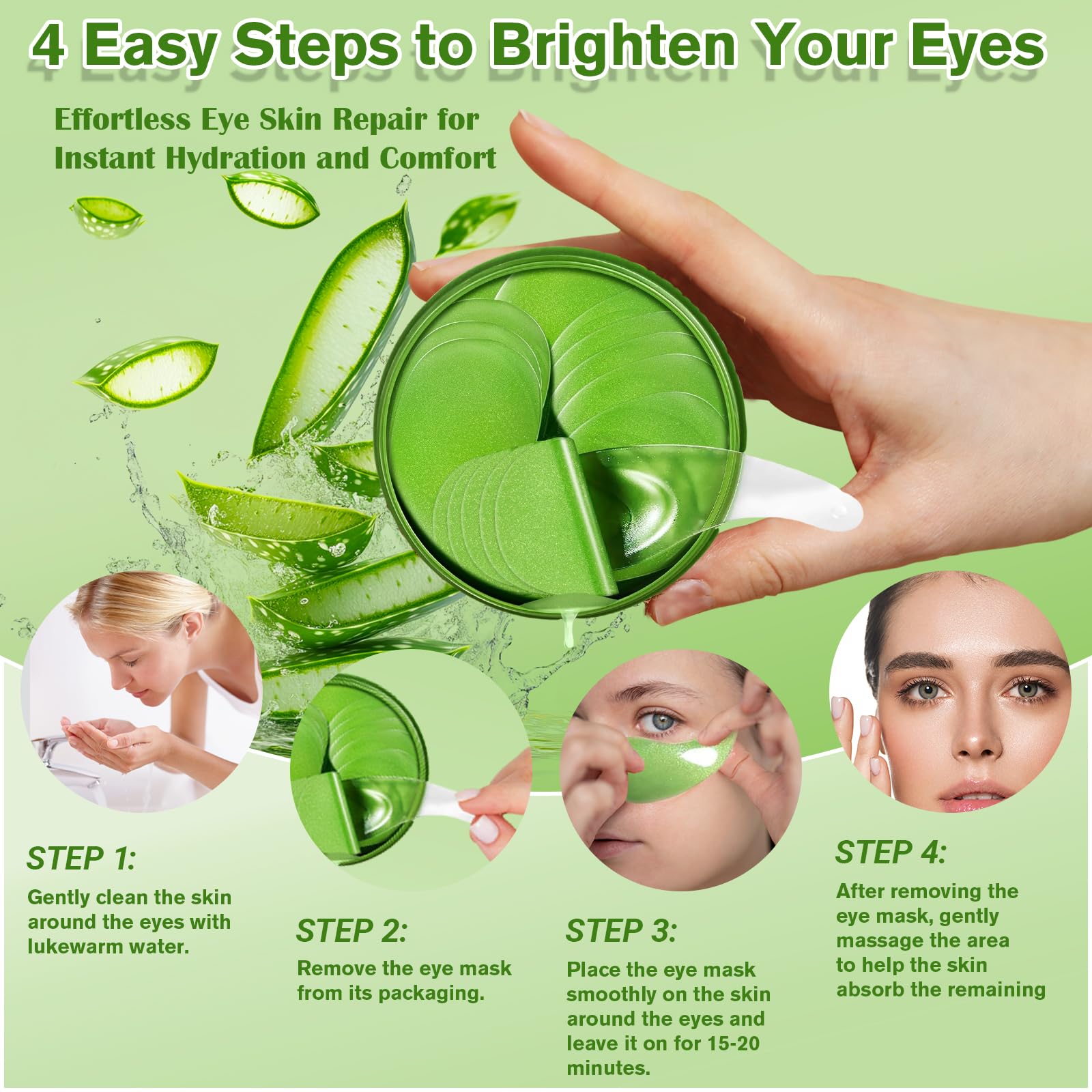 Aloe Vera Eye Gel Patches 2 Pack (120 PCS) - Soothing & Hydrating Under Eye Masks for Dark Circles & Puffiness Relief | Collagen-Infused Rejuvenating Eye Mask for Men & Women | Perfect for Skincare Routine, Travel & Spa Days