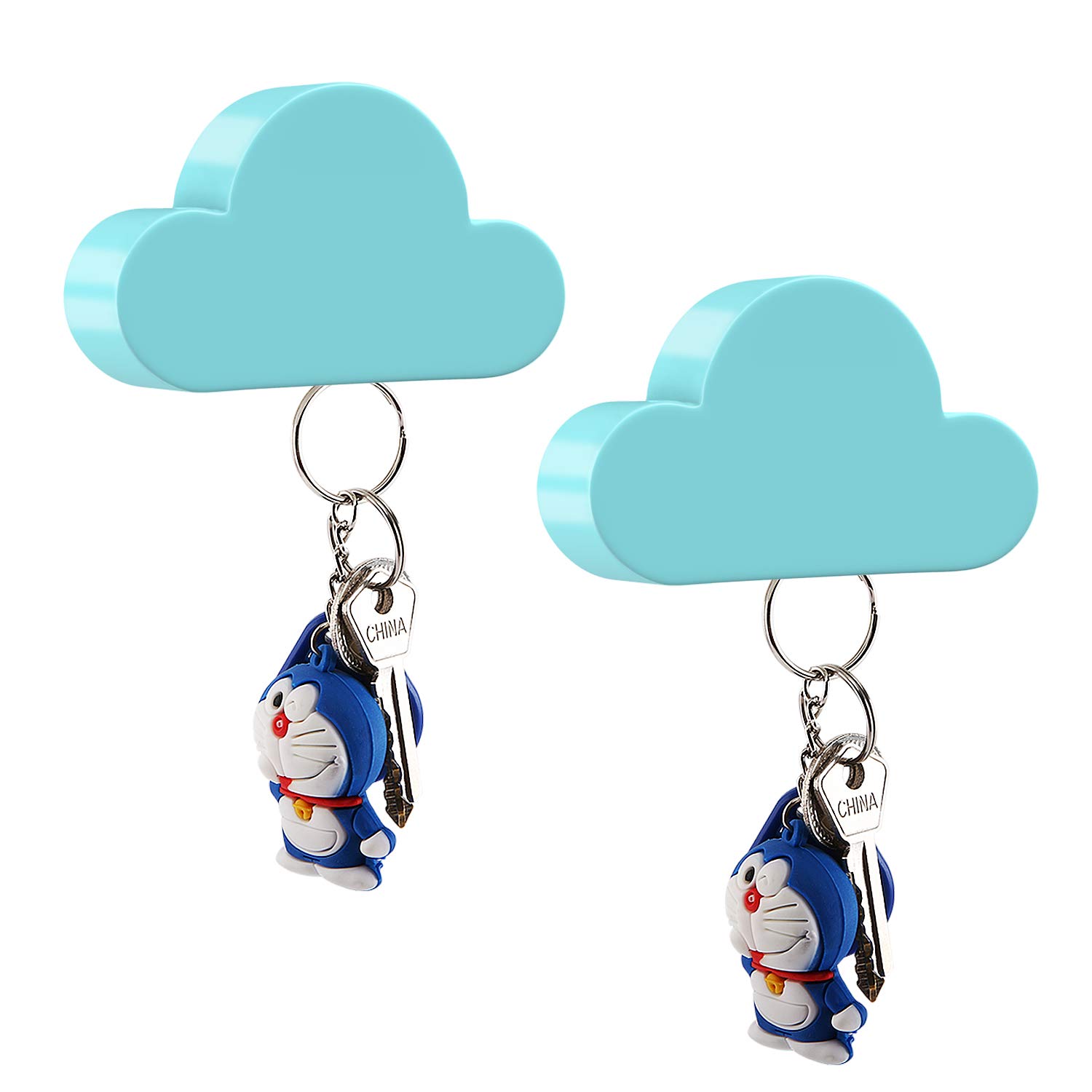 MoKo Magnetic Key Holder 2 Pack - Wall Mount Key Organizer with Adhesive Hooks & Magnetic Key Rings - Blue | Perfect for Home, Office, Entryway & Garage Door Key Storage