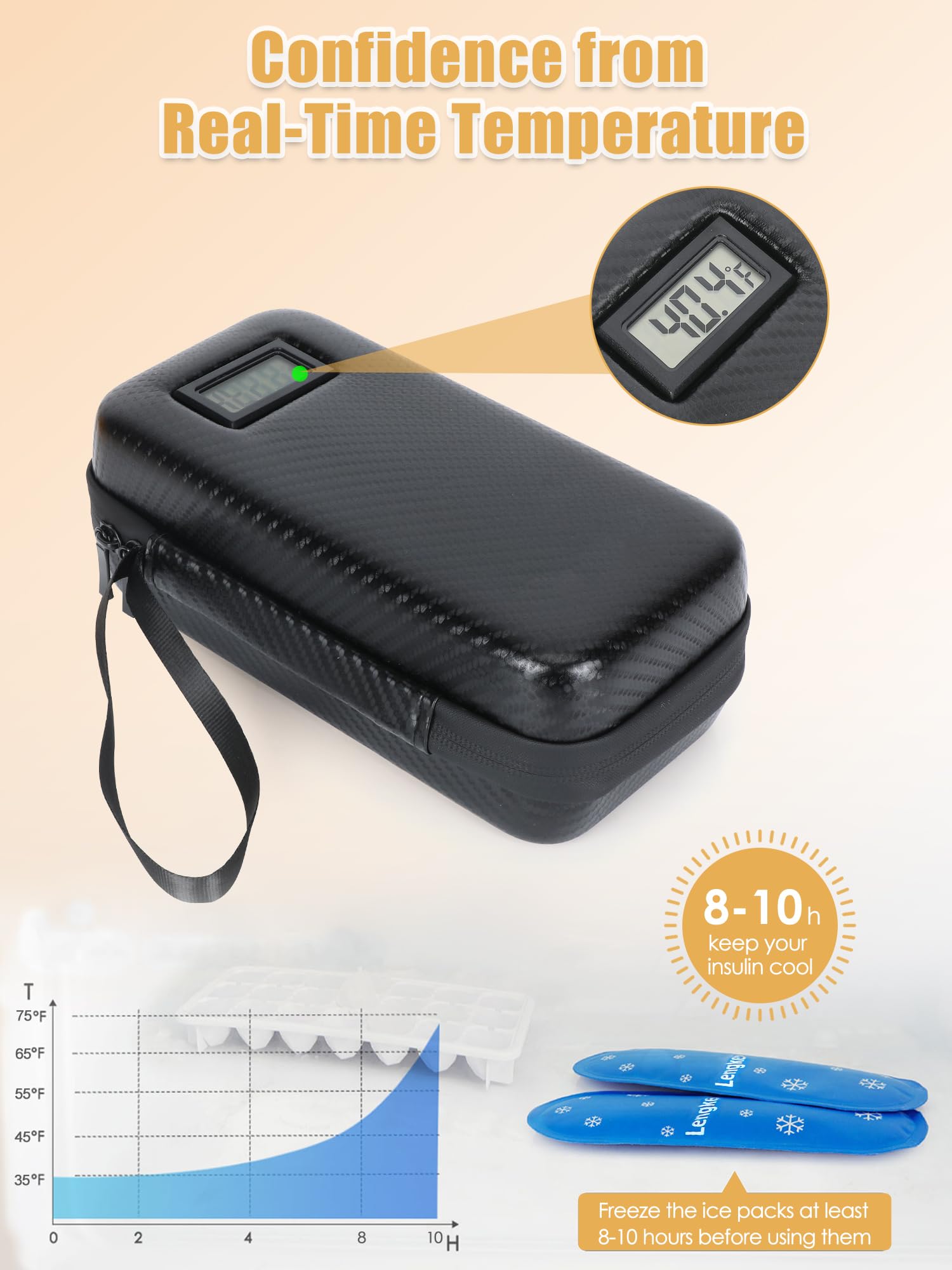 TSA Approved Insulin Cooler Travel Case with Temperature Display - Portable Diabetic Supplies Organizer for Insulin Pens & Ice Packs - Perfect for Air Travel, Camping & Daily Use (Black) by LengKe