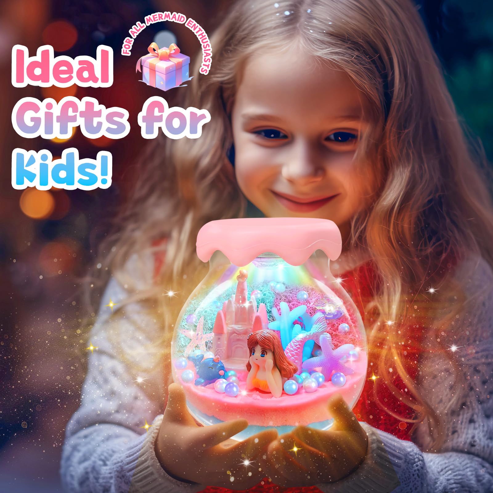 ADLKGG DIY Mermaid Terrarium Kit for Kids Ages 8-12 - Creative Ocean Night Light Craft Set, Educational STEM Toys for Girls - Perfect for Birthday Gifts, Room Decor & Sensory Play Activities