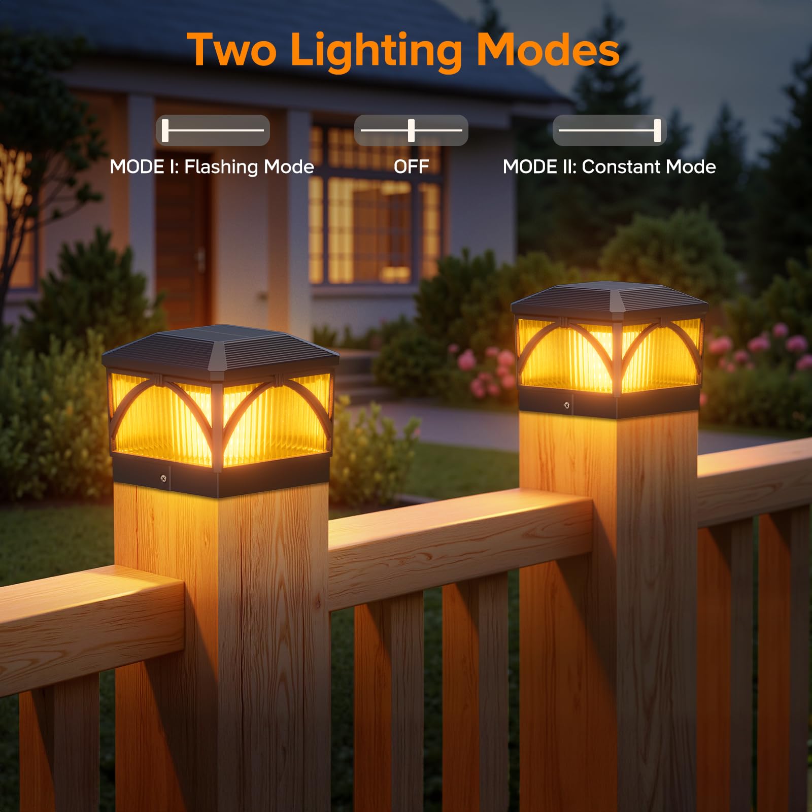 LETMY Solar Post Cap Lights Outdoor 4 Pack - Flickering & Warm White LED Lights for 4x4 Fence Posts, Waterproof Solar Powered Garden Lights for Yard, Deck, Patio, Pathway - Perfect for Vinyl/Wooden Fences & Nighttime Outdoor Decor
