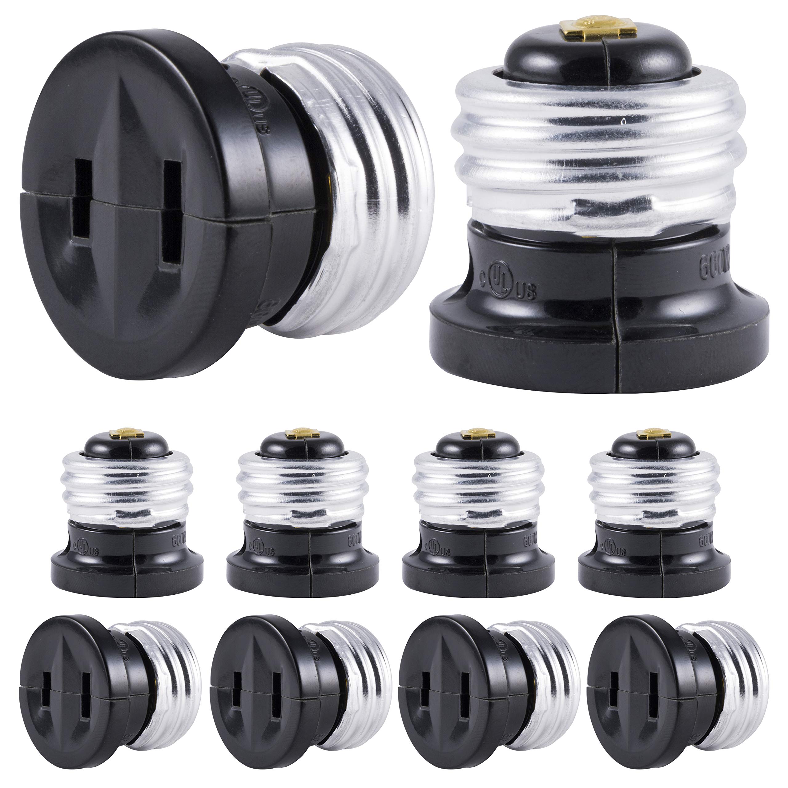 10 Pack Power Gear Polarized Handy Plug - Easy Install 2-Prong Light Bulb to Outlet Socket Adapter, UL Listed Black (54612) - Perfect for Lamps, Holiday Lights & Hard-to-Reach Outlets