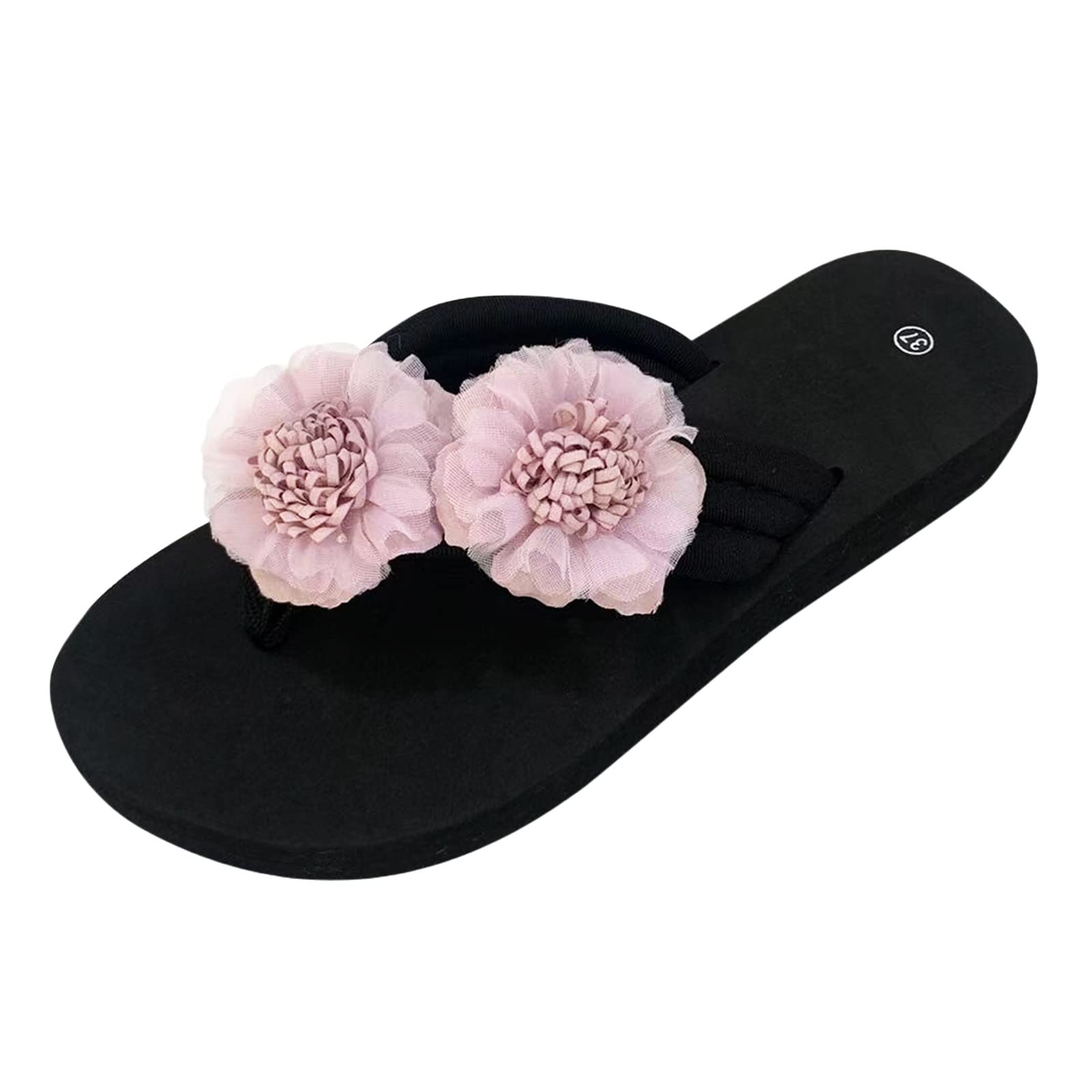 Women's Bohemian Flower Flip Flops - Open Toe Summer Slides with Wedge Heel | Casual Sandals for Beach, Pool & Home Comfort