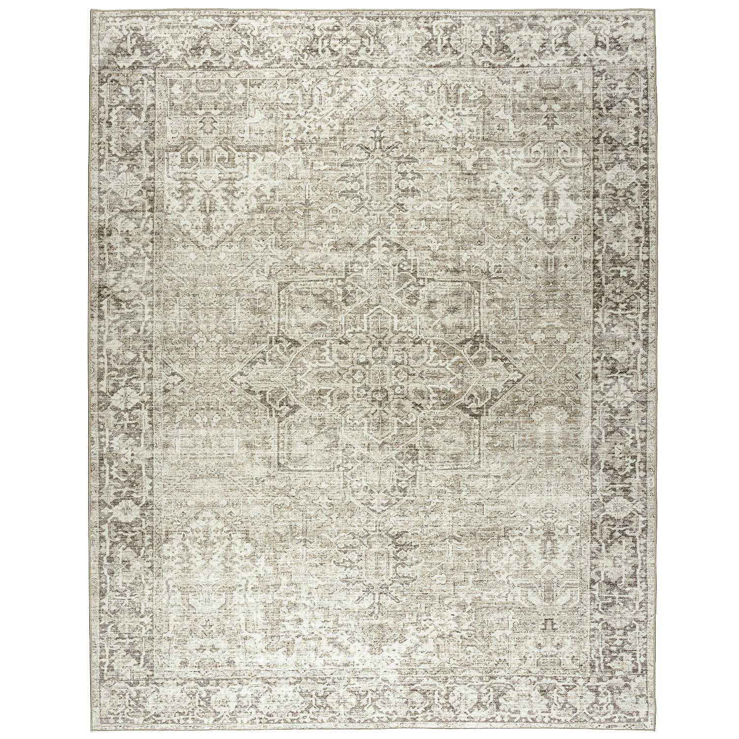 Ember Beige/Ivory Washable Indoor Area Rug - Soft Non-Slip Living Room Carpet for Bedroom, Nursery & Home Decor